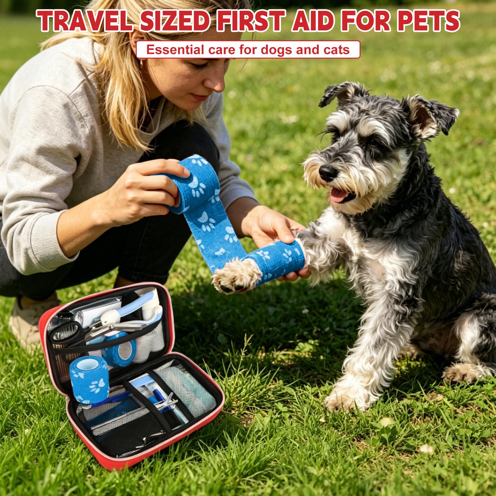 AOBOPLE Haustier-Erste-Hilfe-Set, Haustier-Notfall-Set für Zuhause, Büro, Reisen, Outdoor- und Notfallbedarf zur Behandlung von Hunden, Katzen, reisefreundliche, kompakte Tasche für Zuhause, Camping