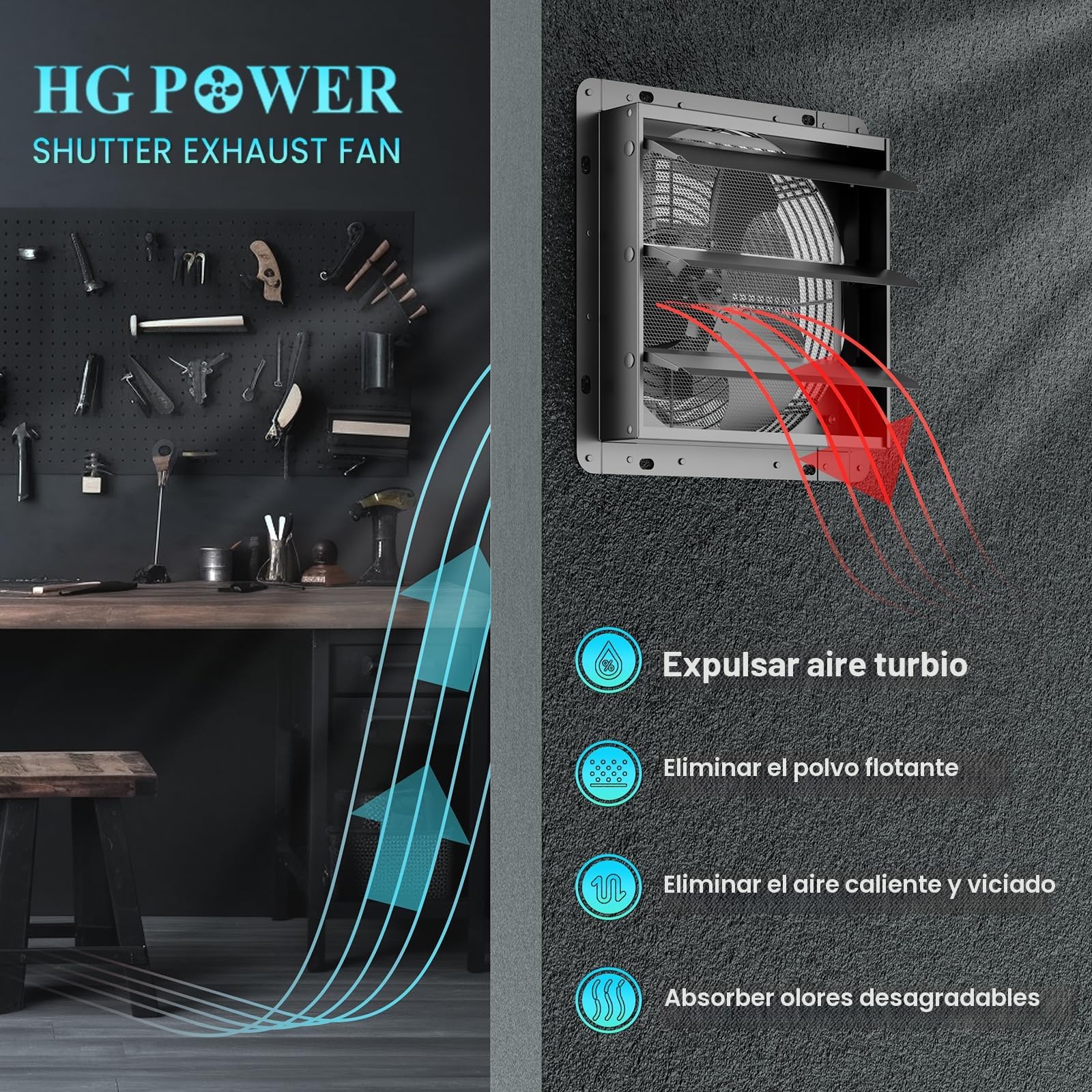 HG Power 250mm Ventilador Extractor de Aire Escape 1100 m³/h Extractor Industrial para Enfriar Casas y Almacenes, Ventilación, Circulación de Aire con Enchufe EU