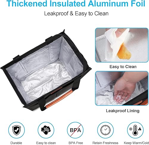 Vista 13 de Lacdo Bolsa de almuerzo para mujeres y hombres, bolsas de almuerzo aisladas, impermeable, reutilizable, suave, hielera con bolsillos para el Gris
