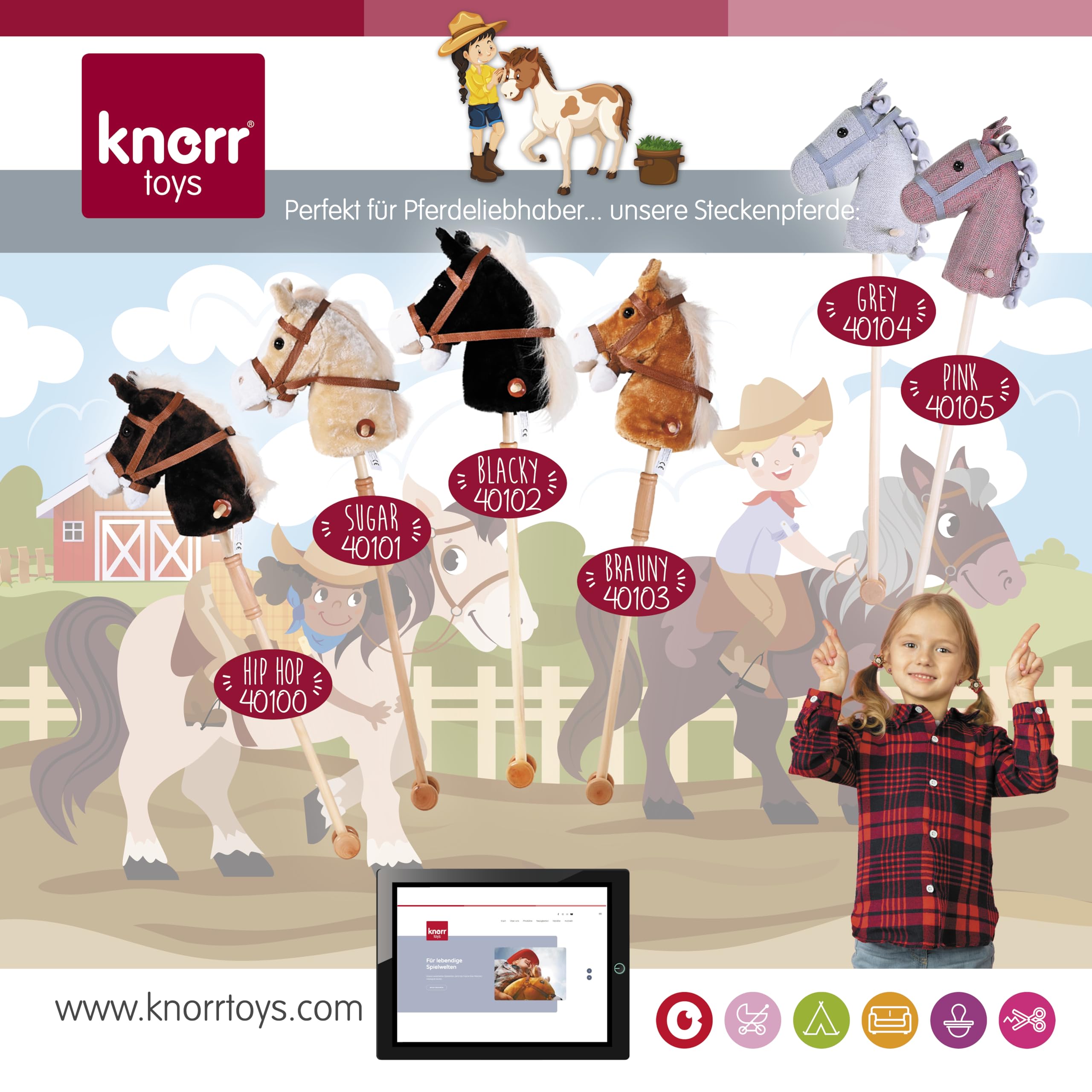 Knorrtoys 40101 - koń na kiju "Sugar", jasnobrązowy