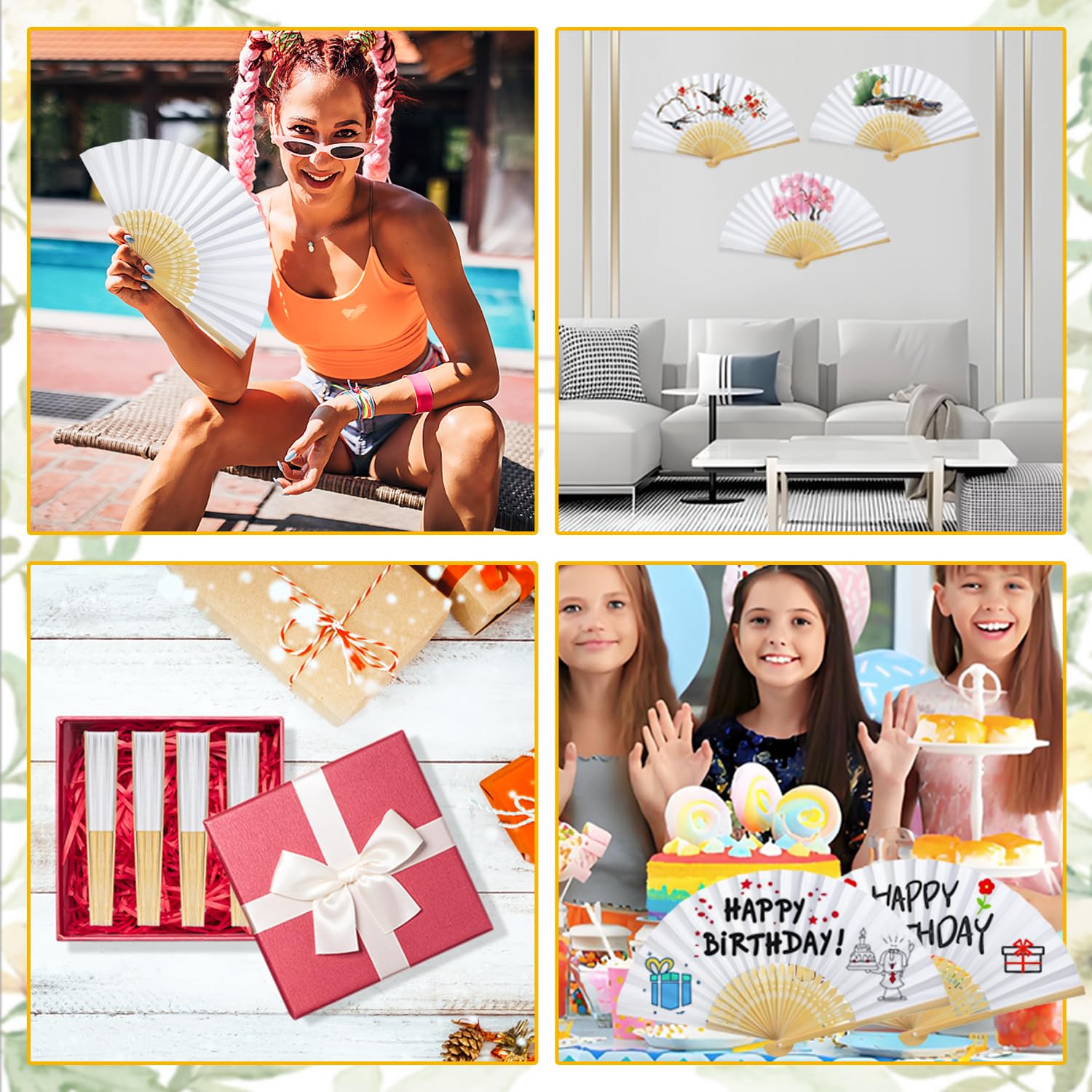 30 Stück Weiß Fächer Hochzeit,Gäste Fächer Handfächer,Hochzeitsfächer Faltfächer,Gäste Geschenk Bambus Papierfächer Vintage Schnitzerei für Hochzeit Deko Diy Sommer Party