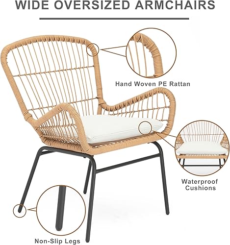 Miniatura 4 de KGOPK Juego de muebles de balcón de 3 piezas para patio, muebles de porche de mimbre para todo tipo de clima para jardín, patio trasero o cubierta,