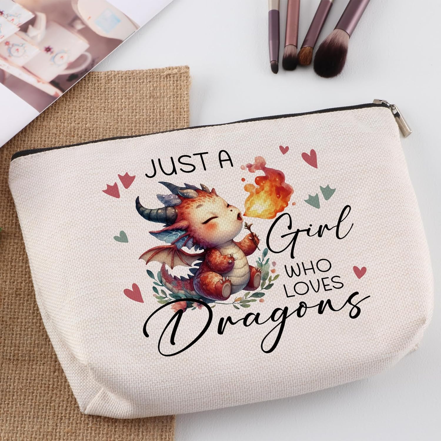 Dragon Gifts For Women Makeup Bag Just a Women Who Loves Dragons Travel Zipper Pouch Dragon Themed Christmas Graduation Birthday Gifts for Daughter Sister Friend Animal Lovers - Image 3