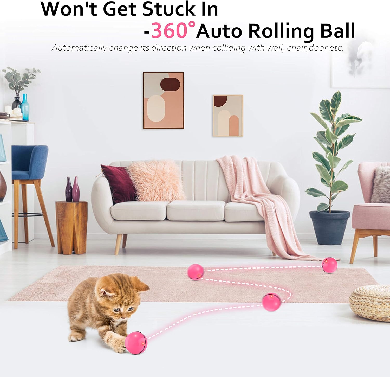 Interactive Cat Toys for Indoor Cat,Upgraded Version Self Rotating Electronic USB Rechargeable Wicked Cat Toy Ball with Build-in Red LED Light,Stimulate Hunting Instinct for Your Cat/Kitten (Red)