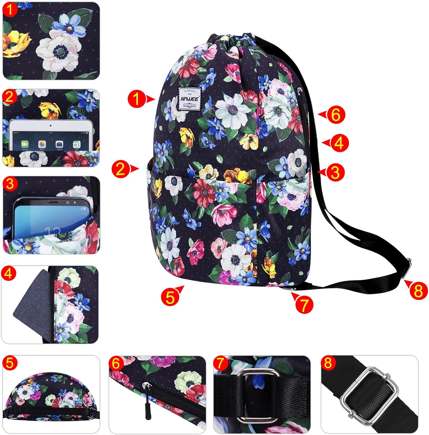 HAWEE Waterproof Drawstring Bags Backpack Large Gym Bag Drawstring Daypack Unisex for Women Men Daily Life Outdoor Casual Sport Yoga School Beach Swim - Image 3