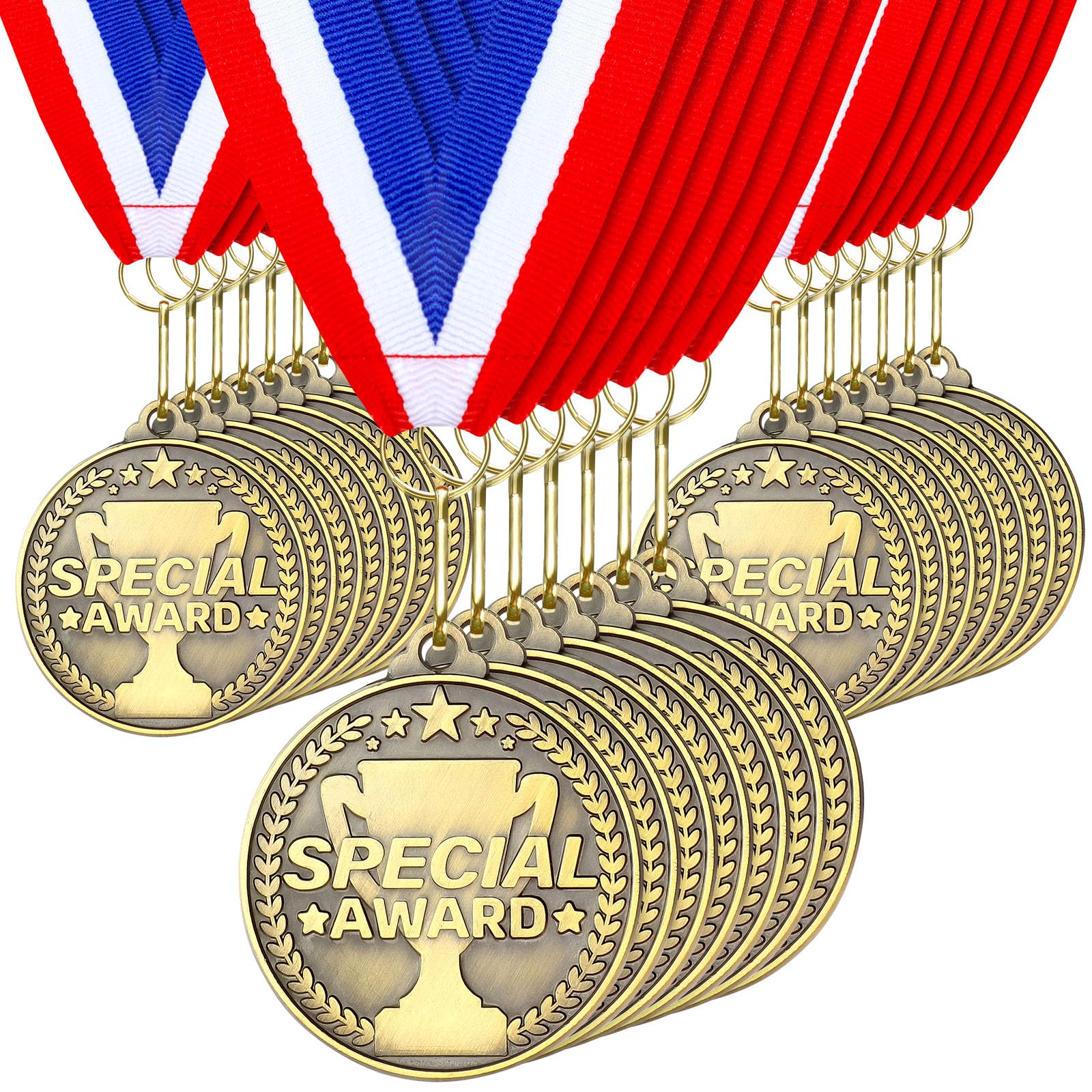 Quelay 30 medallas de premio de 2 pulgadas, medallas de oro a granel con cintas para el cuello, trofeo de metal, regalo para torneos, competiciones, fiestas, niños y adultos (premio especial)