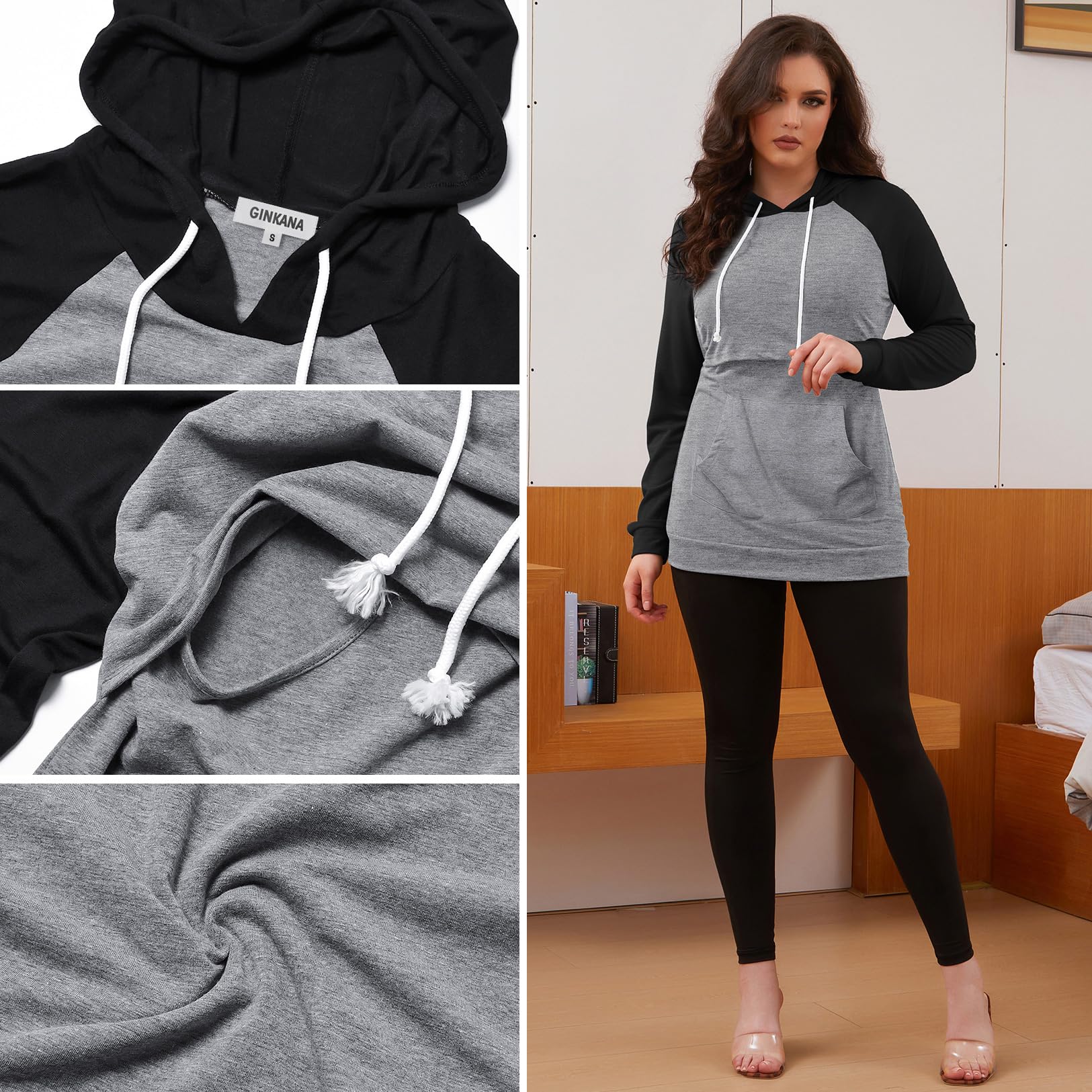 GINKANA Damen Still-Kapuzenpullover Langarm Umstands-Top Freizeitkleidung