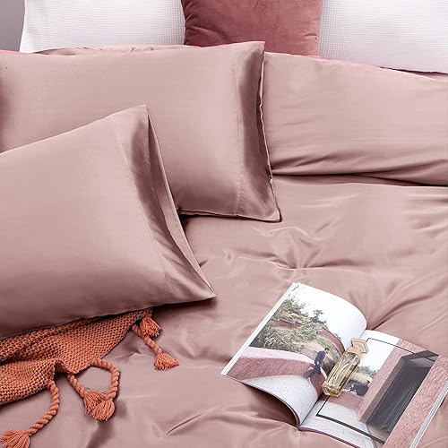 Miniatura 5 de Vonty Juego de sábanas de satén suaves y sedosas de tamaño individual XL, 1 sábana bajera de bolsillo profundo + 1 sábana encimera + 1 funda de