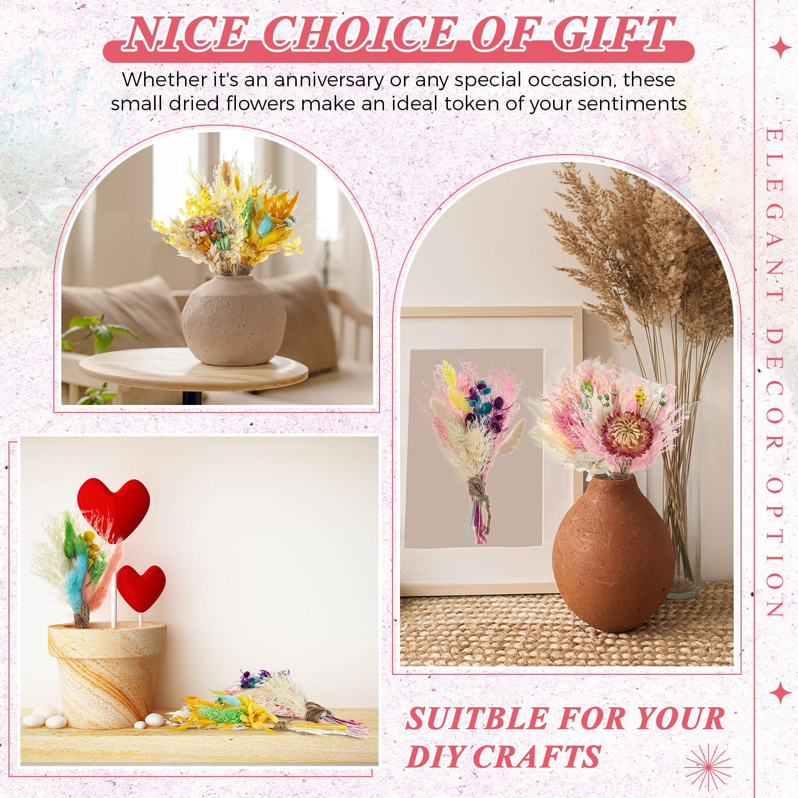 Layhit Boho-Trockenblumenstrauß, Mini-Hochzeit, handgefertigt, Trockenblumen, Dekoration für Vasen, Basteln, Foto-Boutonniere für Männer, Blumenpflanze für Brautjungfer, Geschenk