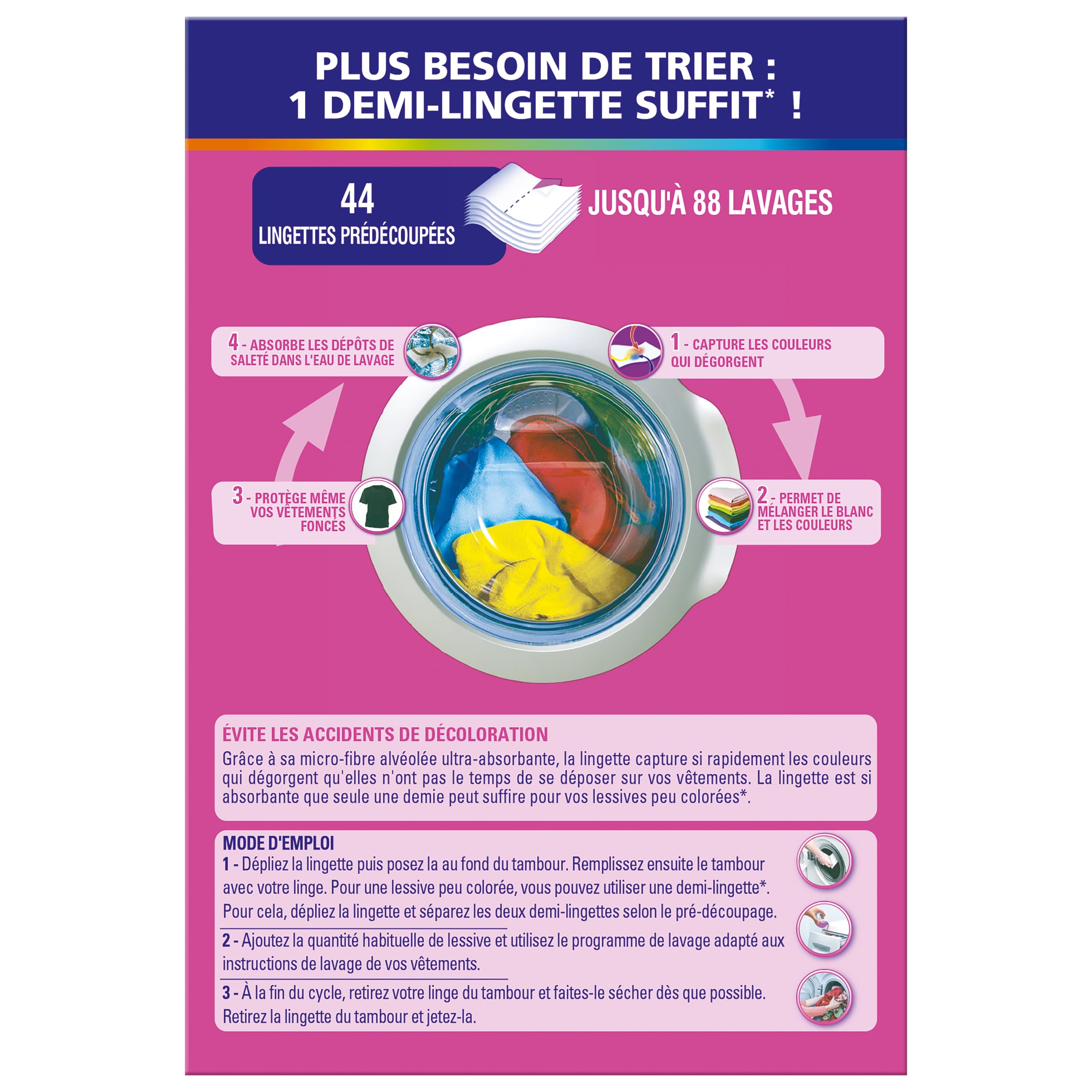 Vanish Lingettes Anti Decoloration - 132 Lingettes Sécables - Lot de 3x44