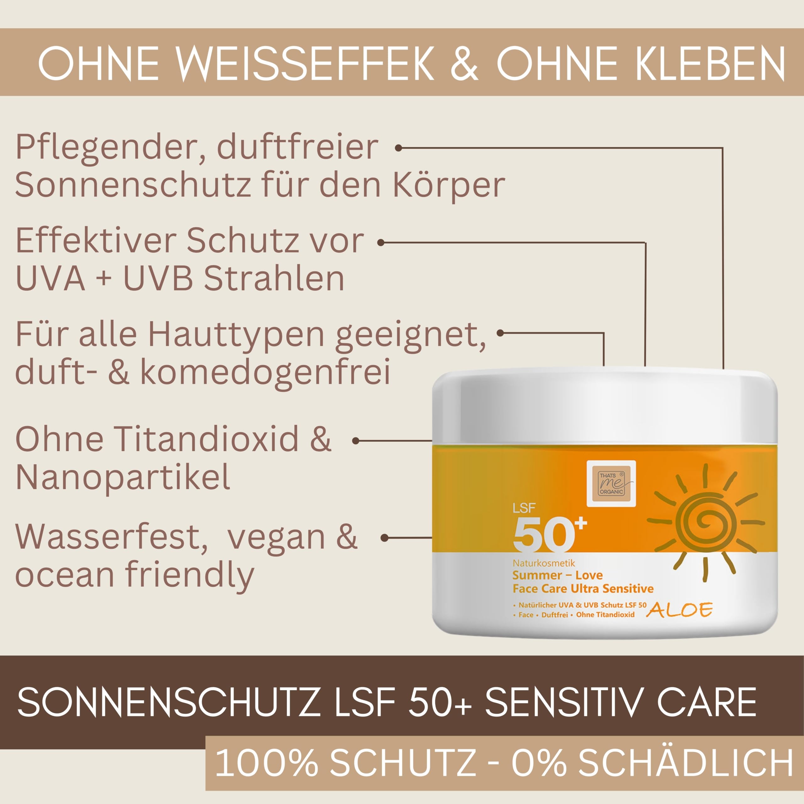 Thats me organic Bio Sonnenschutzcreme LSF50 (50 ml) – Sonnenschutz Gesicht, wasserfest und ideal für empfindliche Haut – NATRUE Bio-zertifizierte Sonnencreme Gesicht – Vegan