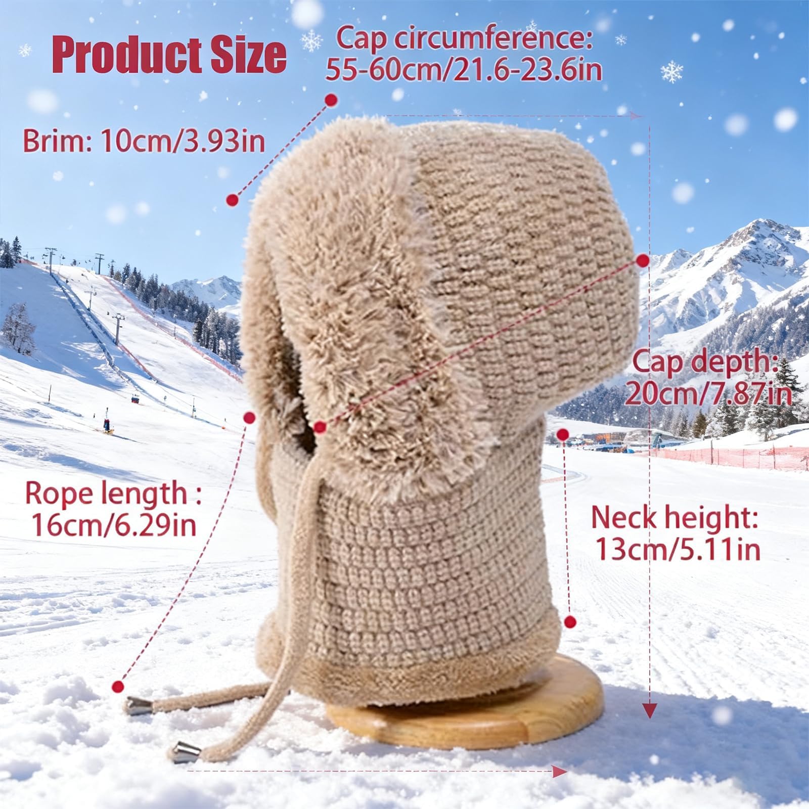3 in 1 Beanie Hat for Women,All in One Hat and Scarf,Knitted Ski Scarf and Mask Set — view 3