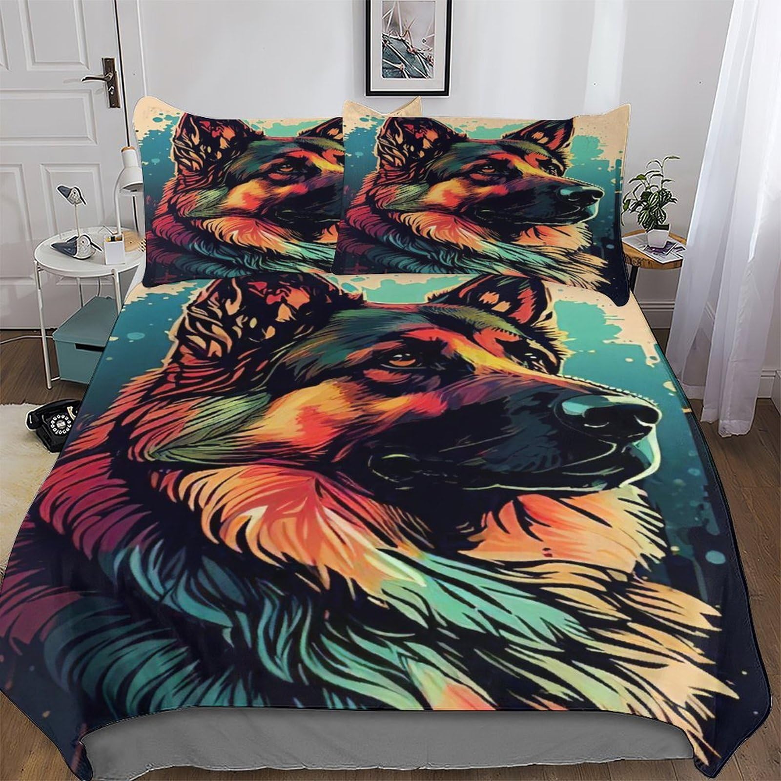 Parure de lit Berger Allemand 3 pièces housse de couette microfibre et taies d'oreiller 3D
