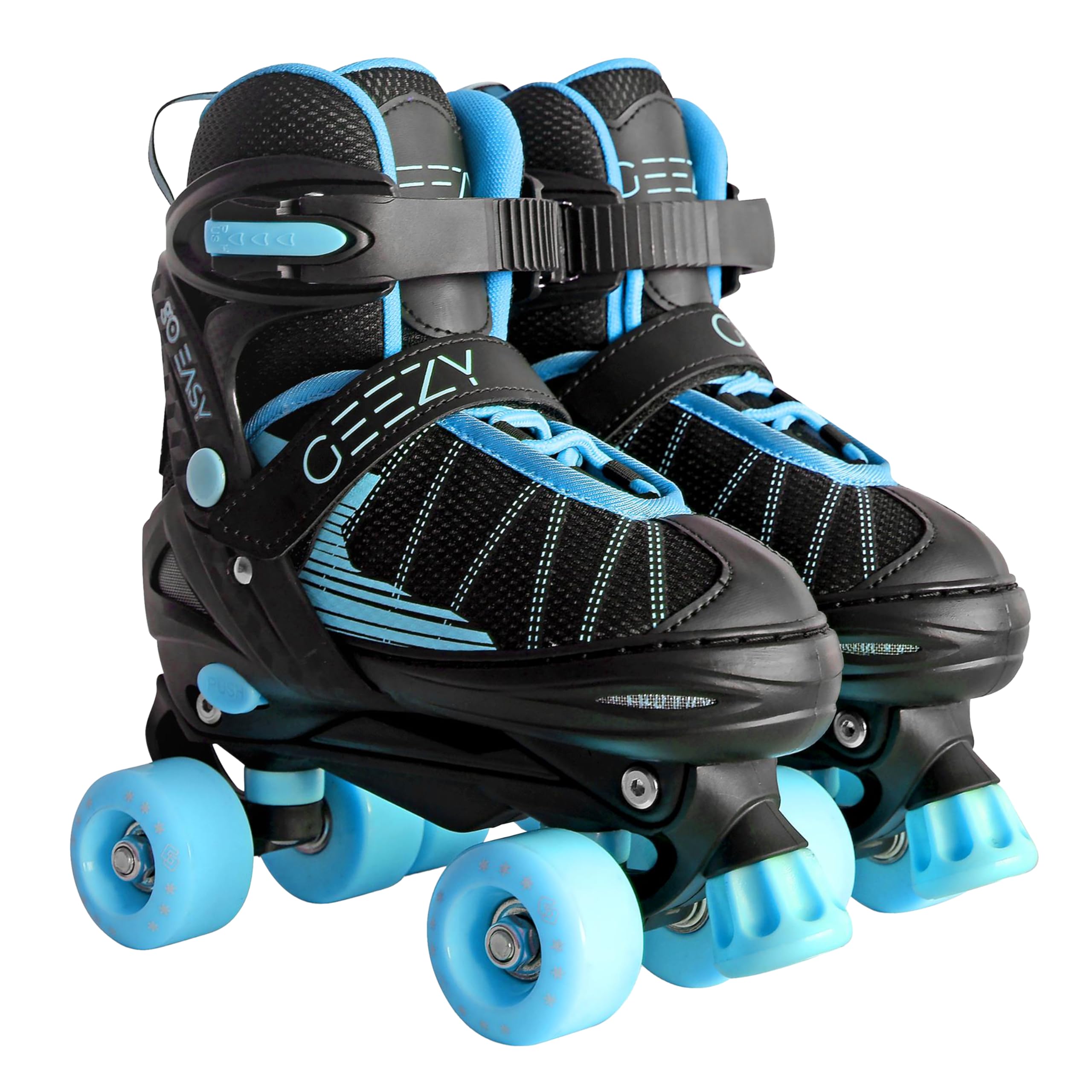 The Magic Toy Shop Kids Roller Skates Adjustable, Blue & Black, Medium