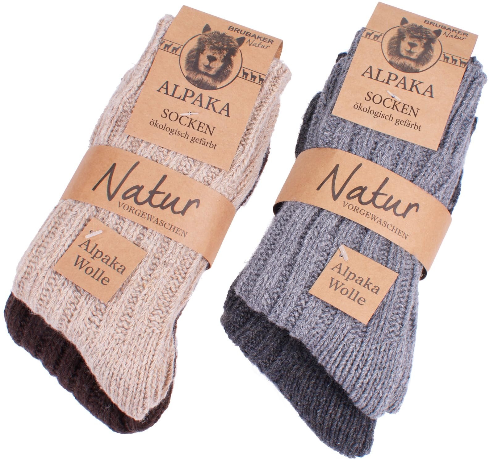 BRUBAKER Thick Alpaca Winter Socks For Men Or Women 100% Alpaca - 4 Pairs