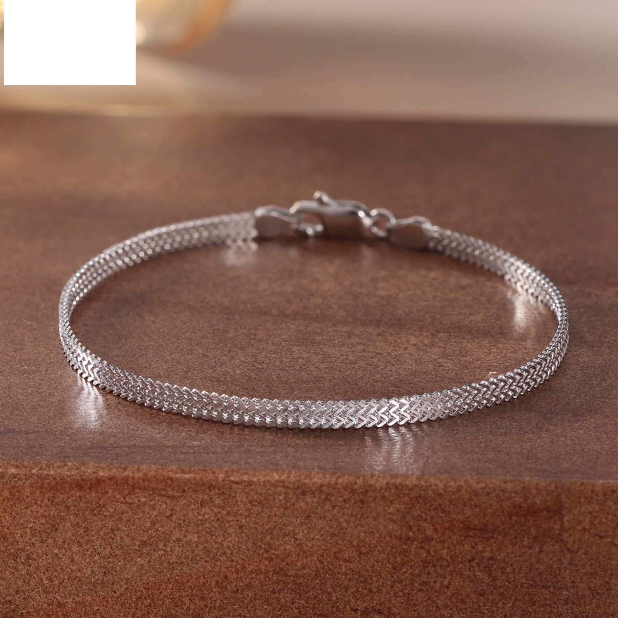 Genérico pulsera de plata mujer Pulsera de malla plana personalizada 2,8 mm con baño rodio en plata, varios tamaños a elegir