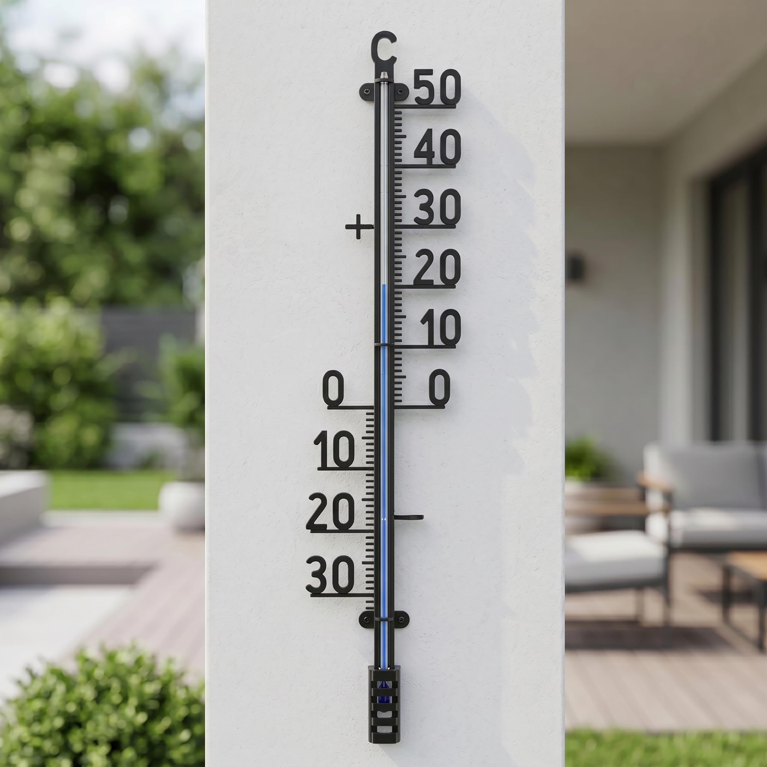 Lantelme XXL Außenthermometer 67cm Analog Kunststoff Schwarz | Temperaturanzeige -30°C bis 50°C | Thermometer für Garten Terrasse Außen | Gartenthermometer Deutsche Herstellung