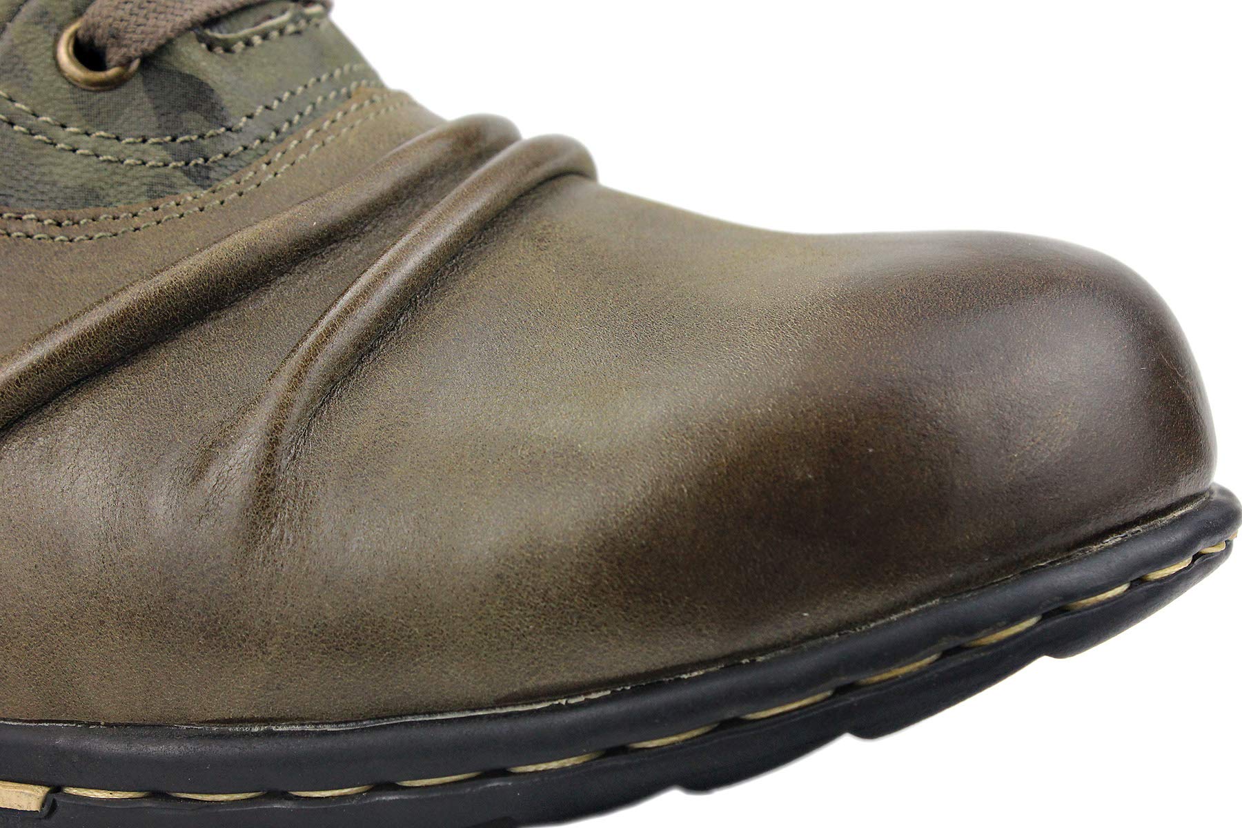 OSSTONE Herren Stiefel aus Rindsleder Lederstiefel mit Gummisohle Biker Boots mit Reißverschluss Männer Stiefeletten OS-5008-8-Green-DE