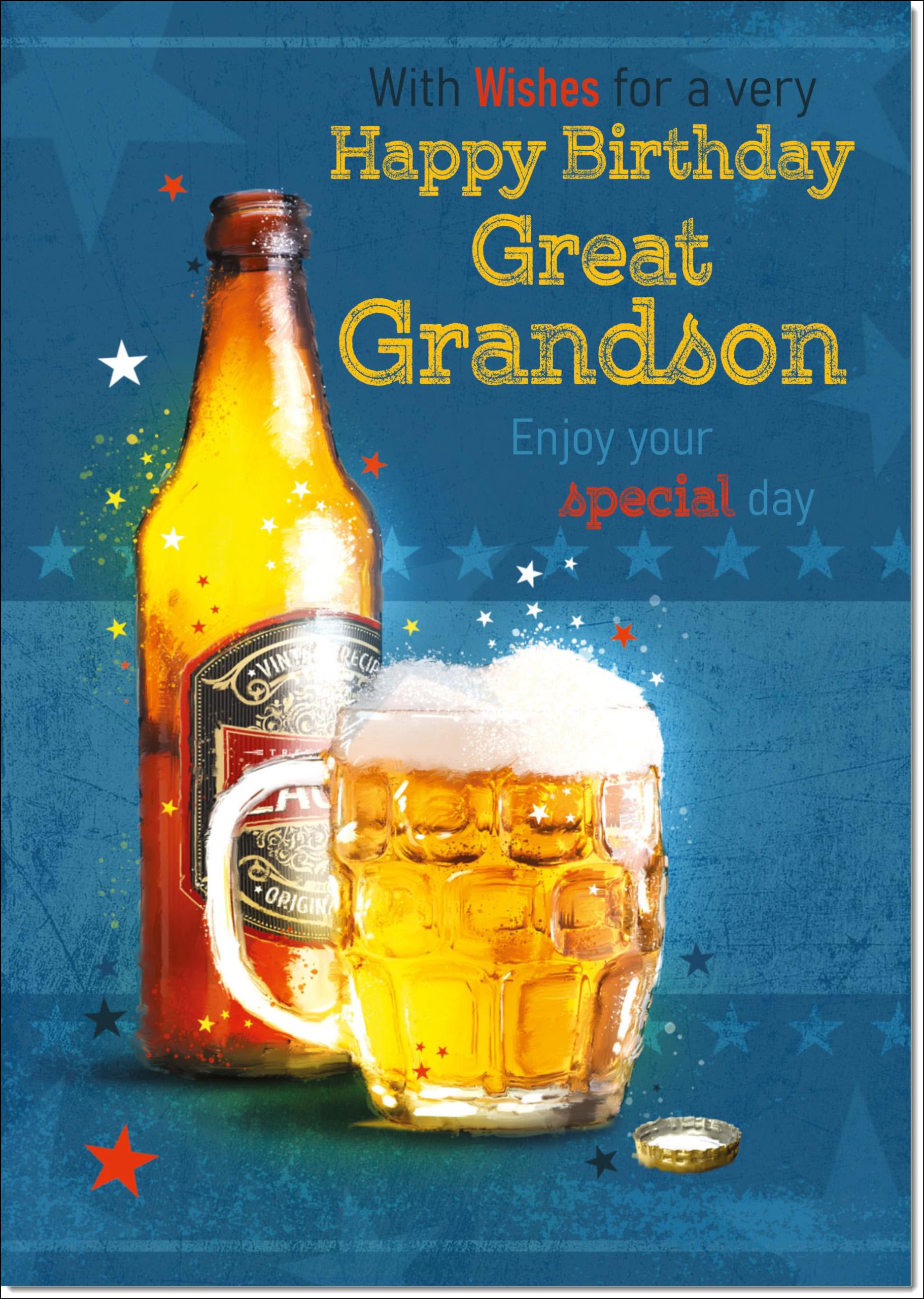 doodlecards Great Grandson Birthday Card Beer Bottle Large A4 Size with Plain Envelope