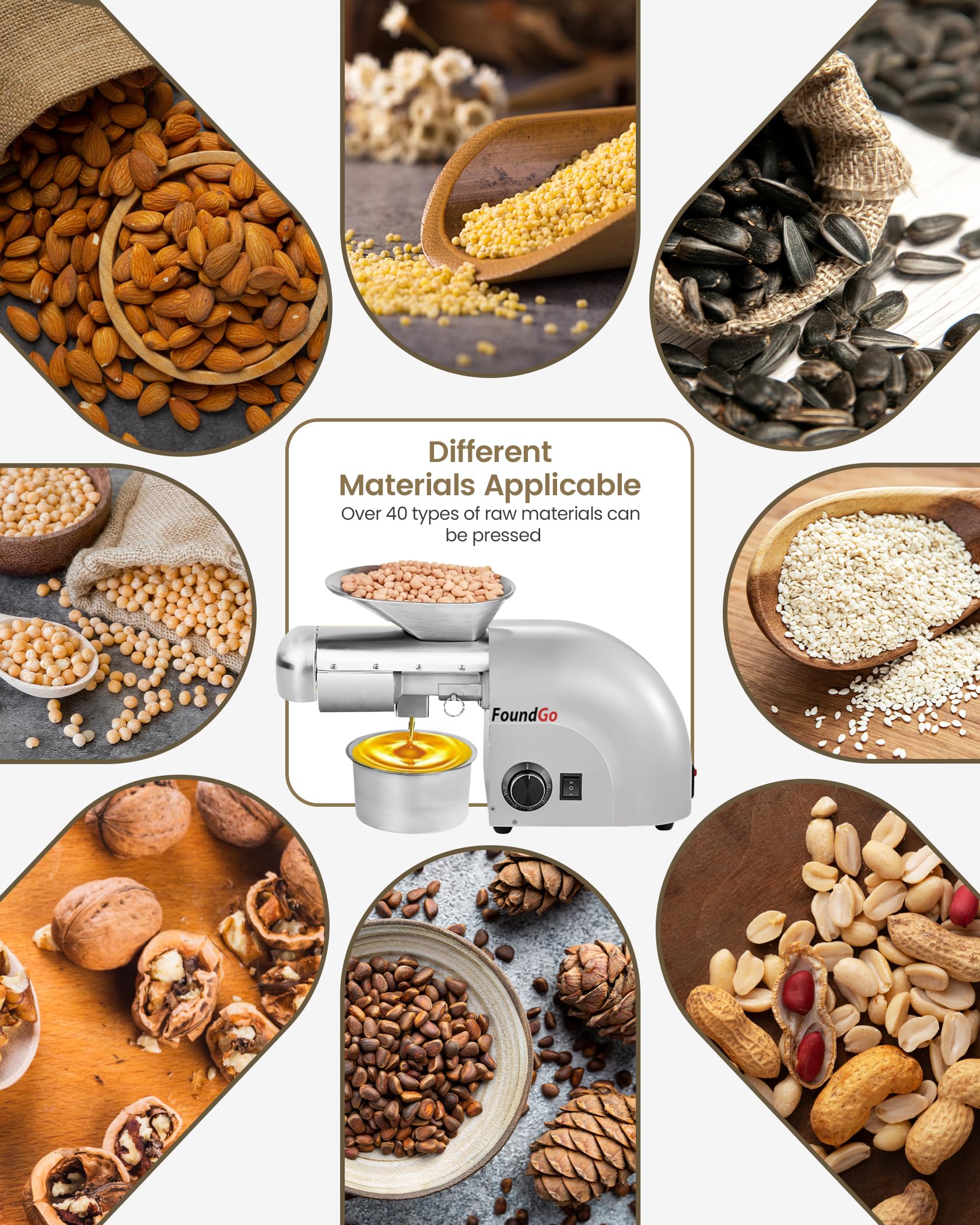Presse à Huile électrique Réglable En Température - Pour Noix, Cacahuètes, Sésame, Amandes, Capacité 5 Kg/h, Argentée