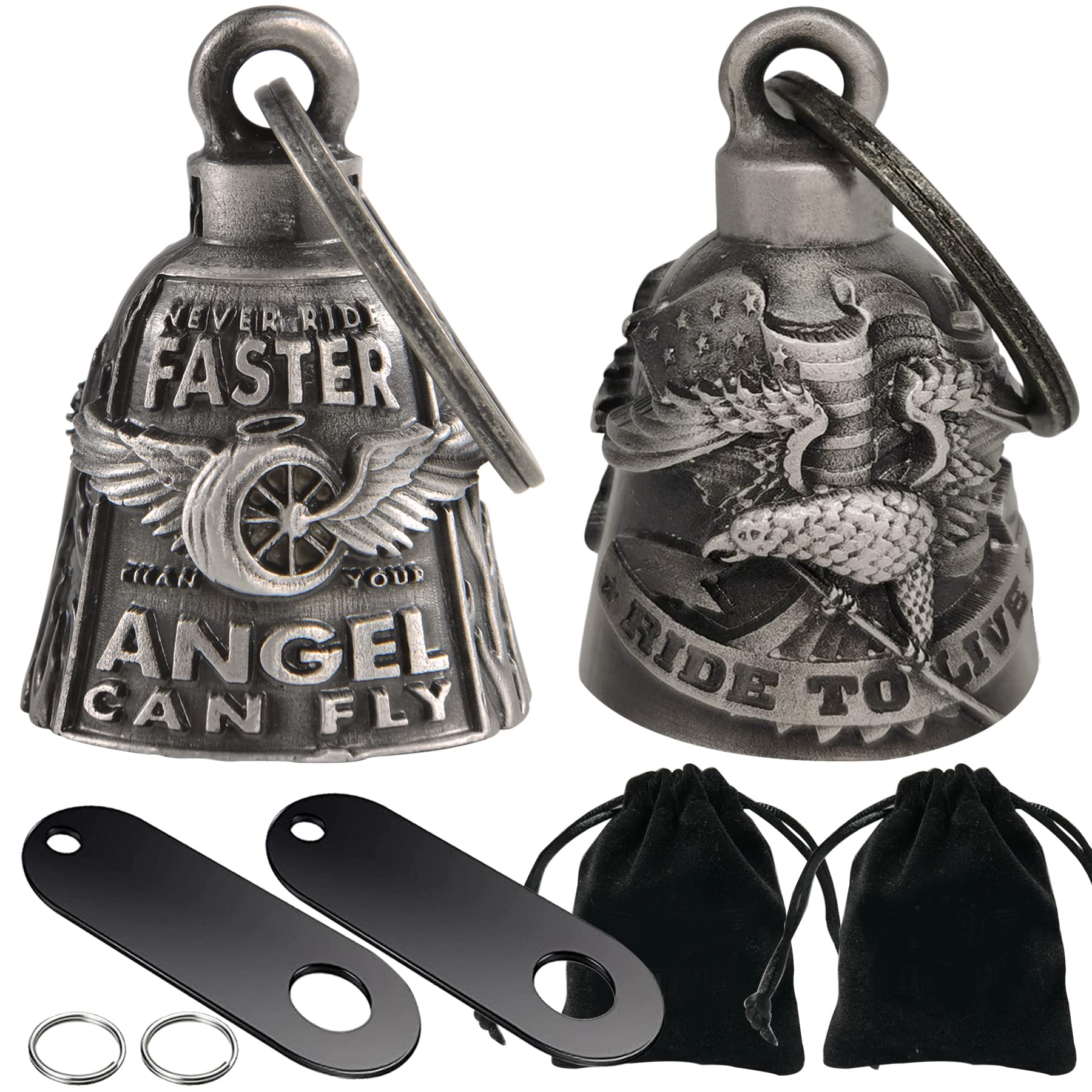 Dream Apparel 2 Pack Motorcycle Bells Guardian Angel for Biker Rider Men Women Ride Riding with Hangers, Drive Away Gremlins