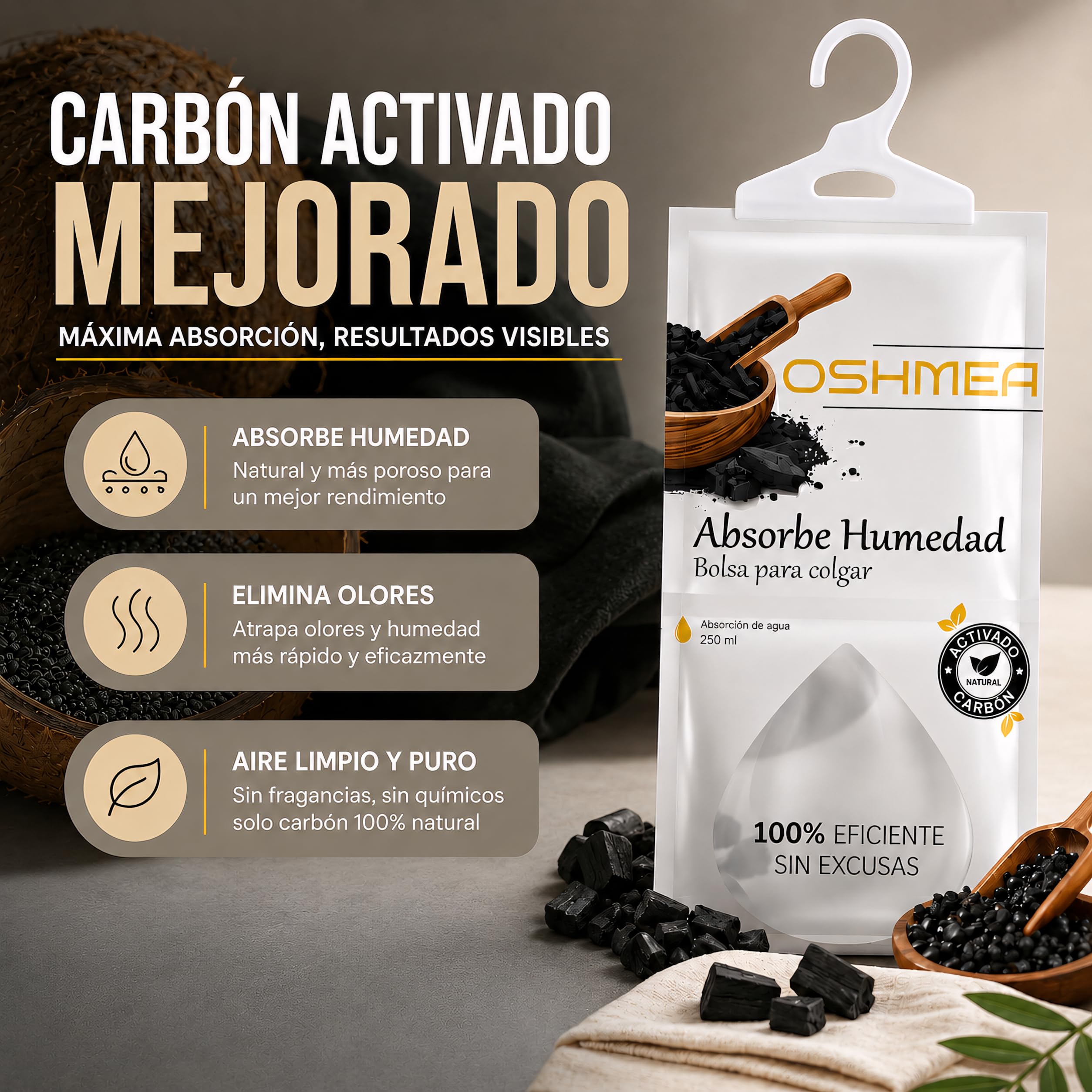 Pack de 5 Bolsas Antihumedad PREMIUM con CARBON ACTIVADO | Bolsas Deshumidificadoras para colgar | Deshumidificador Armario | Previene Humedad y Malos Olores en Ropa y Armarios | Alta Eficacia