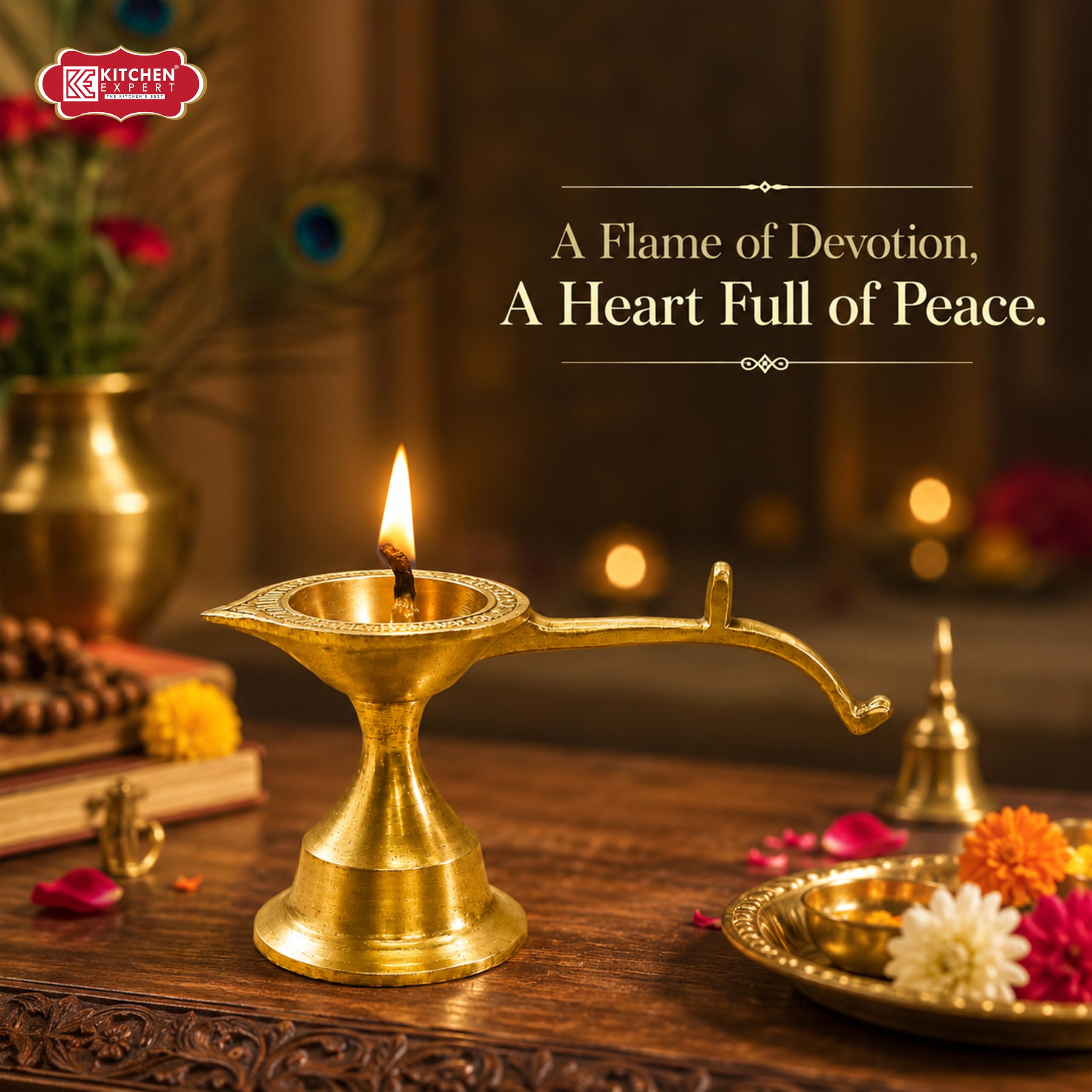Brass Aarti Diya - Traditional Pooja Lamp -7
