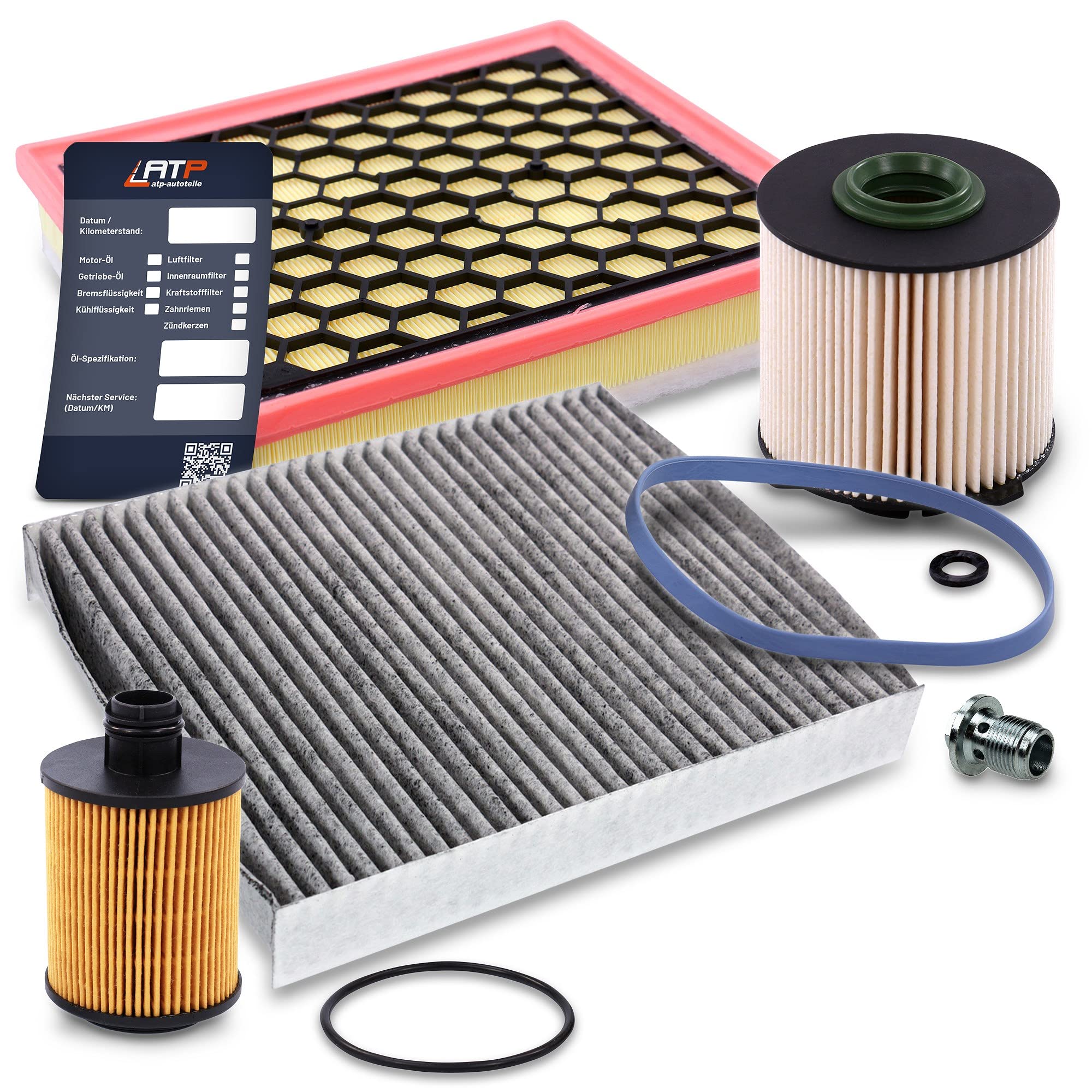 BESTPRICE Set di filtri di ispezione con 1x filtro olio, 1x filtro carburante, 1x filtro aria, 1x filtro aria abitacolo (carbone attivo), compatibile con OPEL INSIGNIA A (G09), SAAB 9-5 (YS3G)