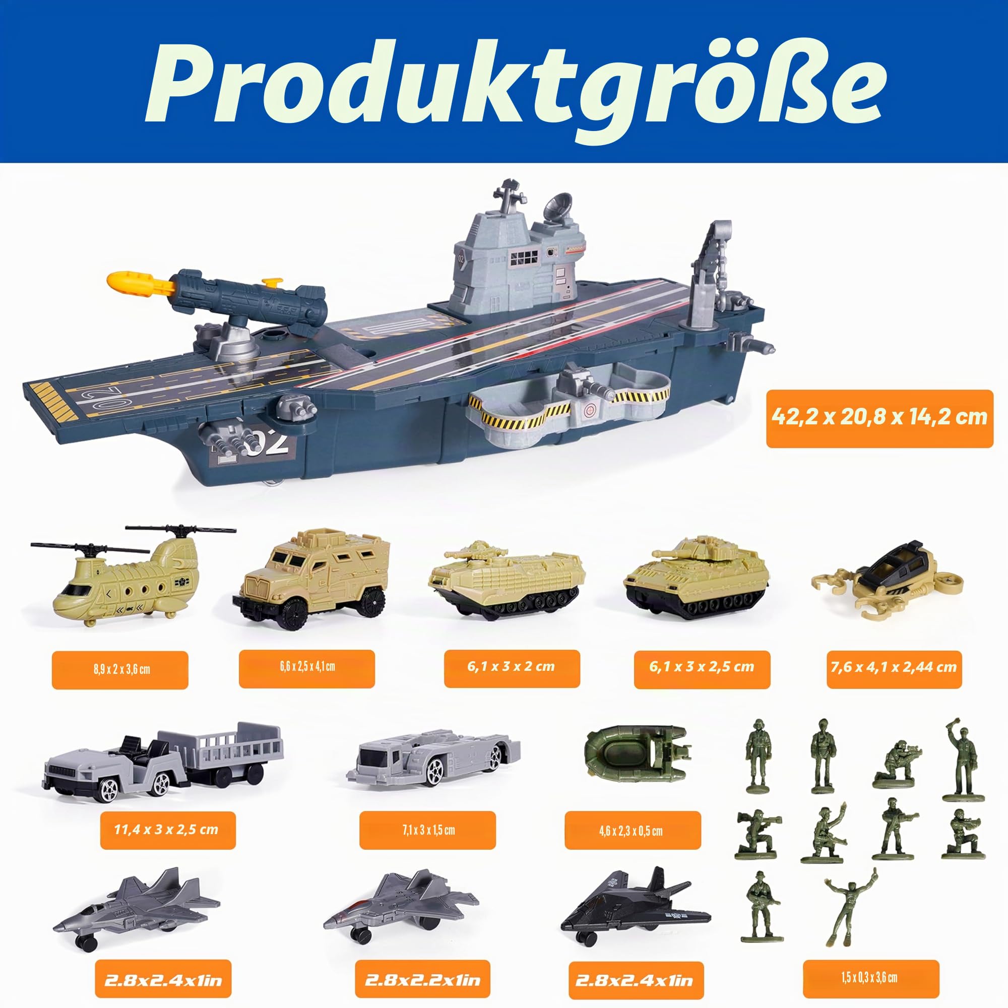 XDUOYJOY Militär Flugzeug Spielzeug, Militär Figuren mit Panzer Flugzeugträger Schlachtschiff, U-Boot, Kampfjet, LKW Fahrzeug Spielzeug Set mit Soldaten Männern