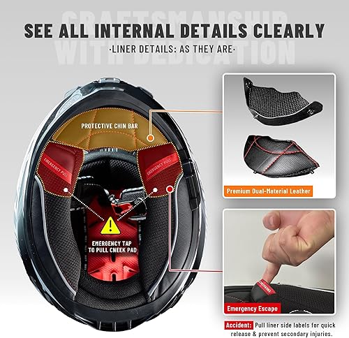 Miniatura 4 de LEM Cascos de motocicleta de cara completa, cascos para hombres, con certificado DOT, PINLOCK y DVS de doble visión, casco de motocicleta de calle