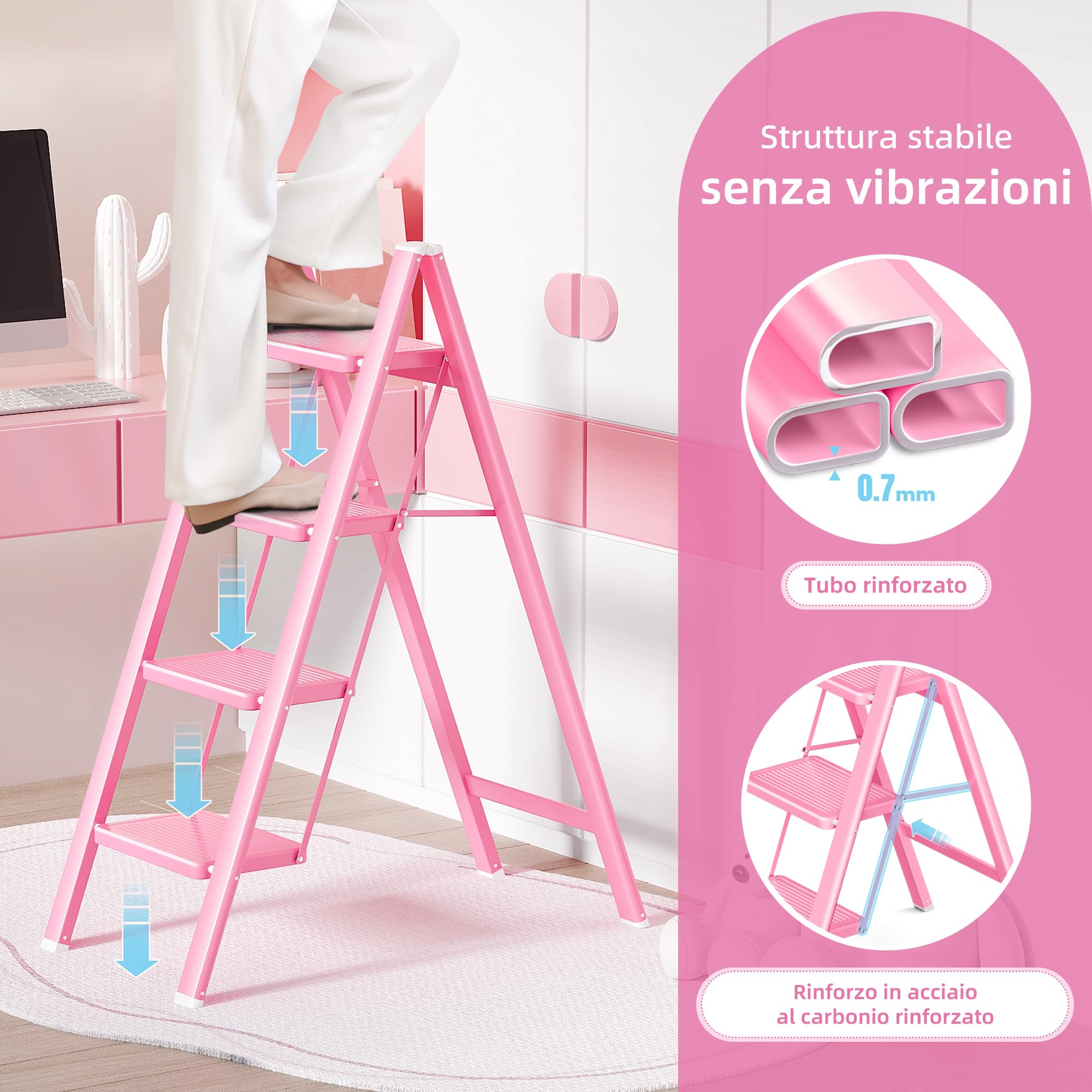Scaletta A 3 Gradini GameGem Pieghevole - Per Casa, Portata 150 Kg, Design Moderno