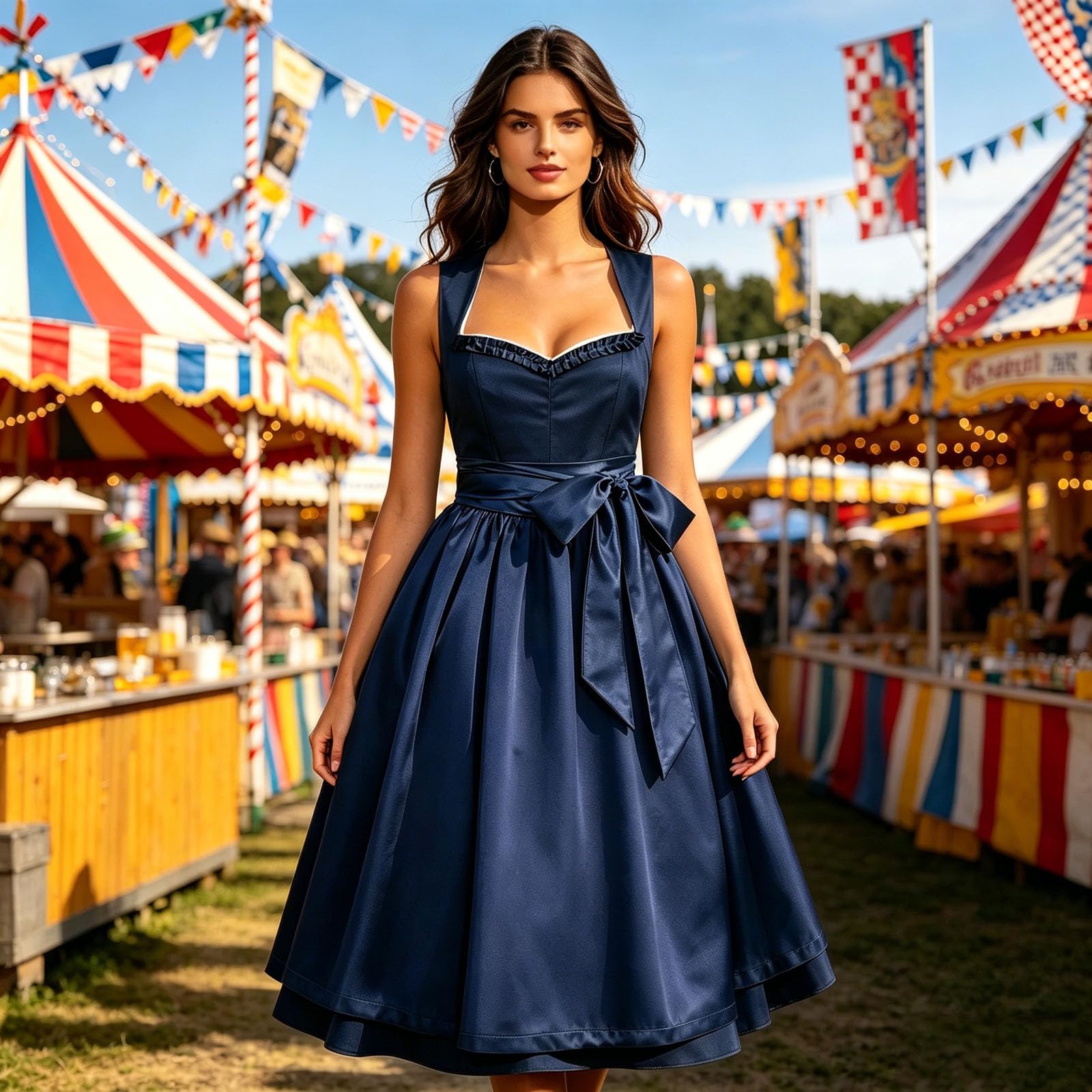 Dirndl Damen Trachtenkleid Dirndlkleid midi Tracht Lang Trachten Kleid für Oktoberfest Dirndelkleider Damen Mit Bluse