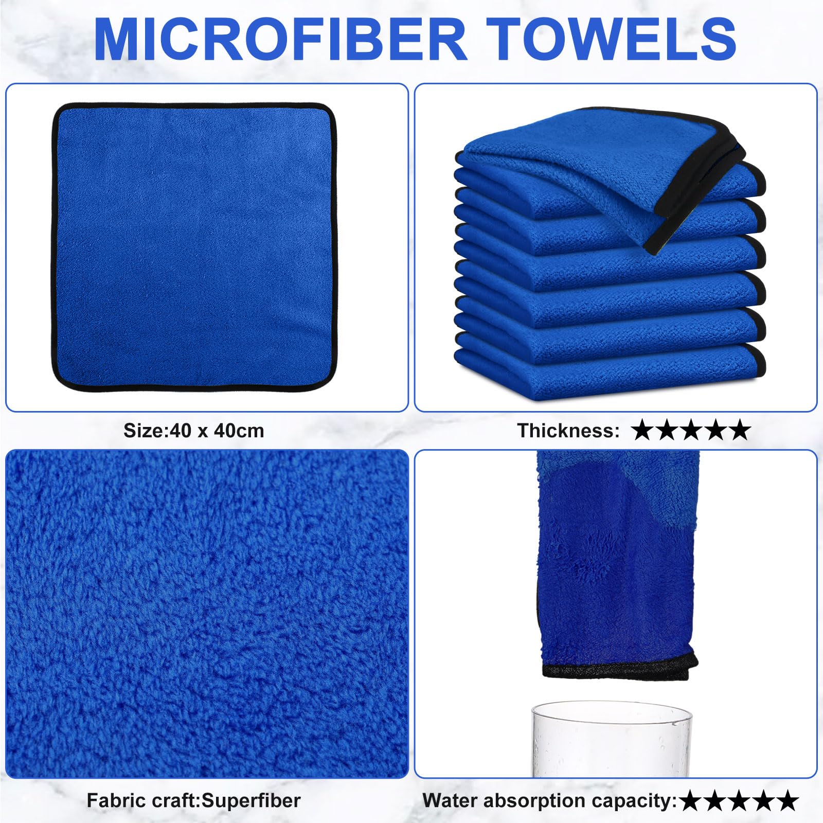 Tallew 50 toallas de microfibra: toallas de secado de microfibra de 16 x 16 pulgadas, paño de limpieza de microfibra a granel para coche, secado de coches, pulido, oficina, ventanas, limpieza