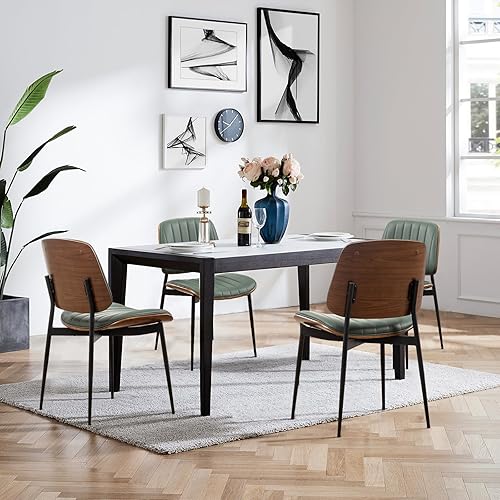 Miniatura 26 de LUNLING Juego de 2 sillas de comedor modernas de mediados de siglo, sillas retro de piel sintética con asiento tapizado de madera curvada de nogal,