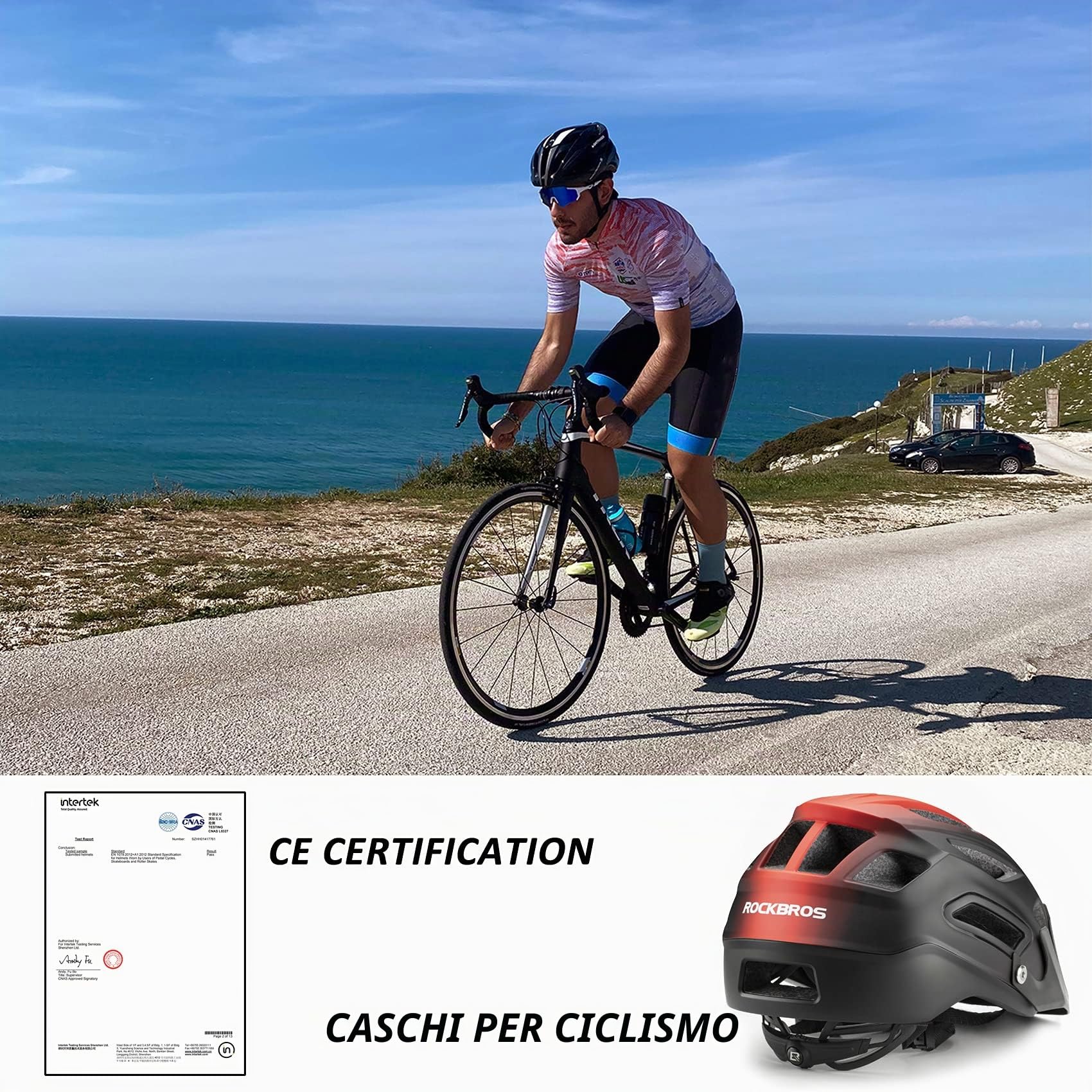 ROCKBROS Casco Bici con Visiera Staccabile Uomo Donna, Casco da Ciclismo per MTB Bicicletta, Leggero Traspirante, Protezione Certificato CE, Taglia Regolabile M(55-58cm)/L(58-61cm)