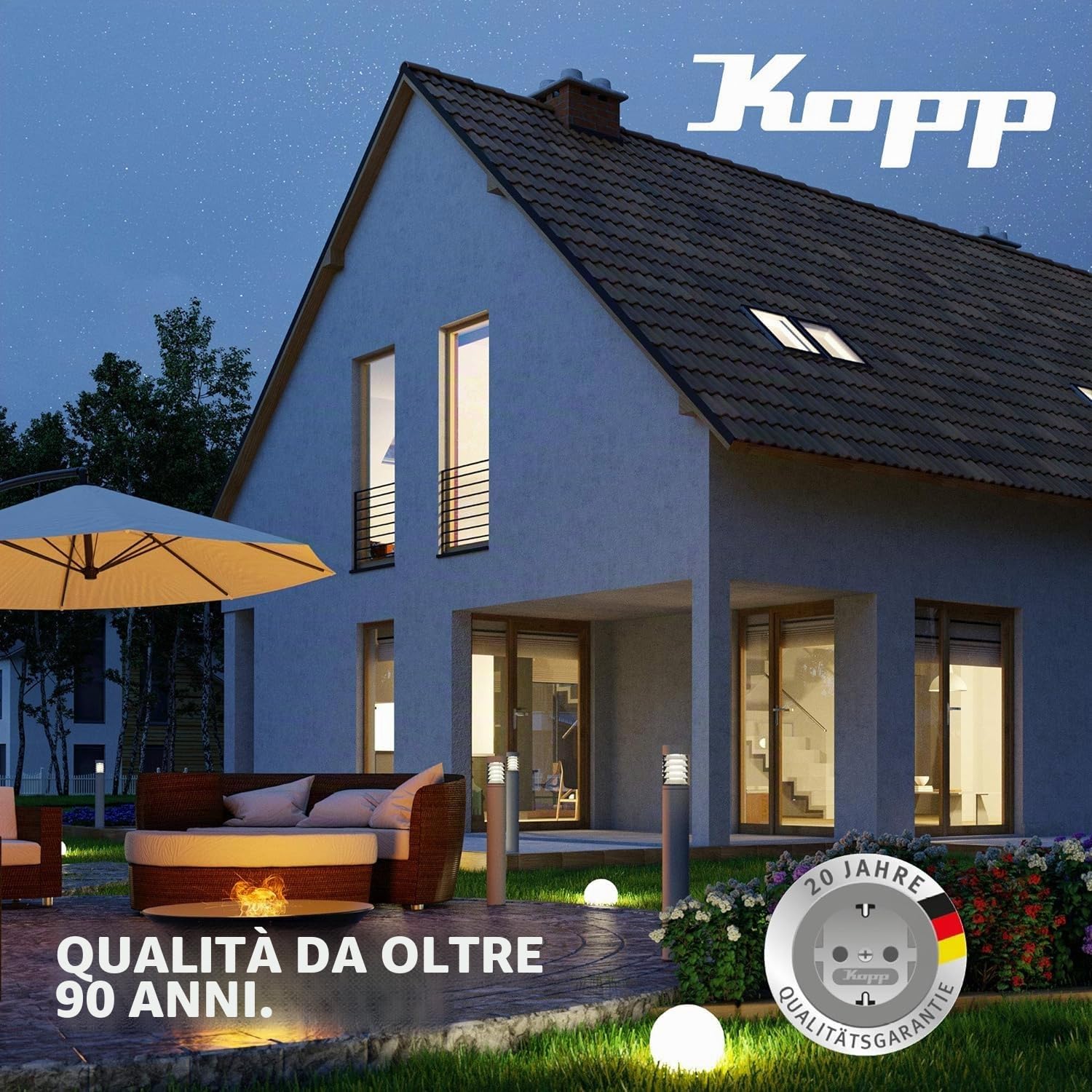 Kopp Paris Set economico bianco artico, contenuto: 6 x prese di contatto con protezione aumentata, 4 x interruttori di spegnimento e commutazione e 5 x telai di copertura a 2 pieghe, 990065007