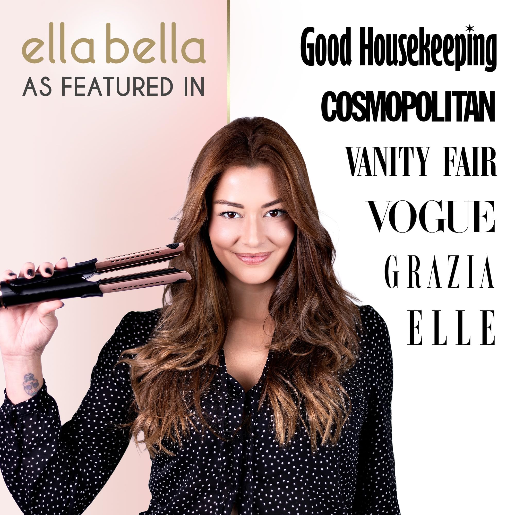 ELLA BELLA® Hair Straightener and Air Curler 2 in 1 • Titanium Flat Iron Curling Iron in One • Cooling Air Vents to Effortlessly Lock in Style • Multiple Looks, Professional Salon Results