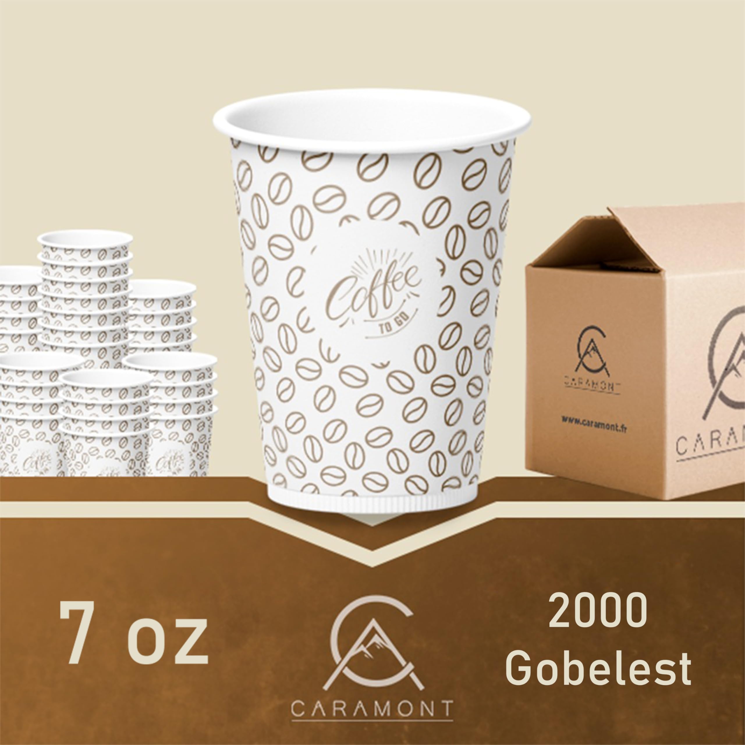 Caramont, 7 Oz 2000 kartonowych kubków, jednorazowe, odporne na ciepło, do zimnego i gorącego napoju z wysokiej jakości kartonu, idealne do kawy, herbaty, urodzin itp. (2000)