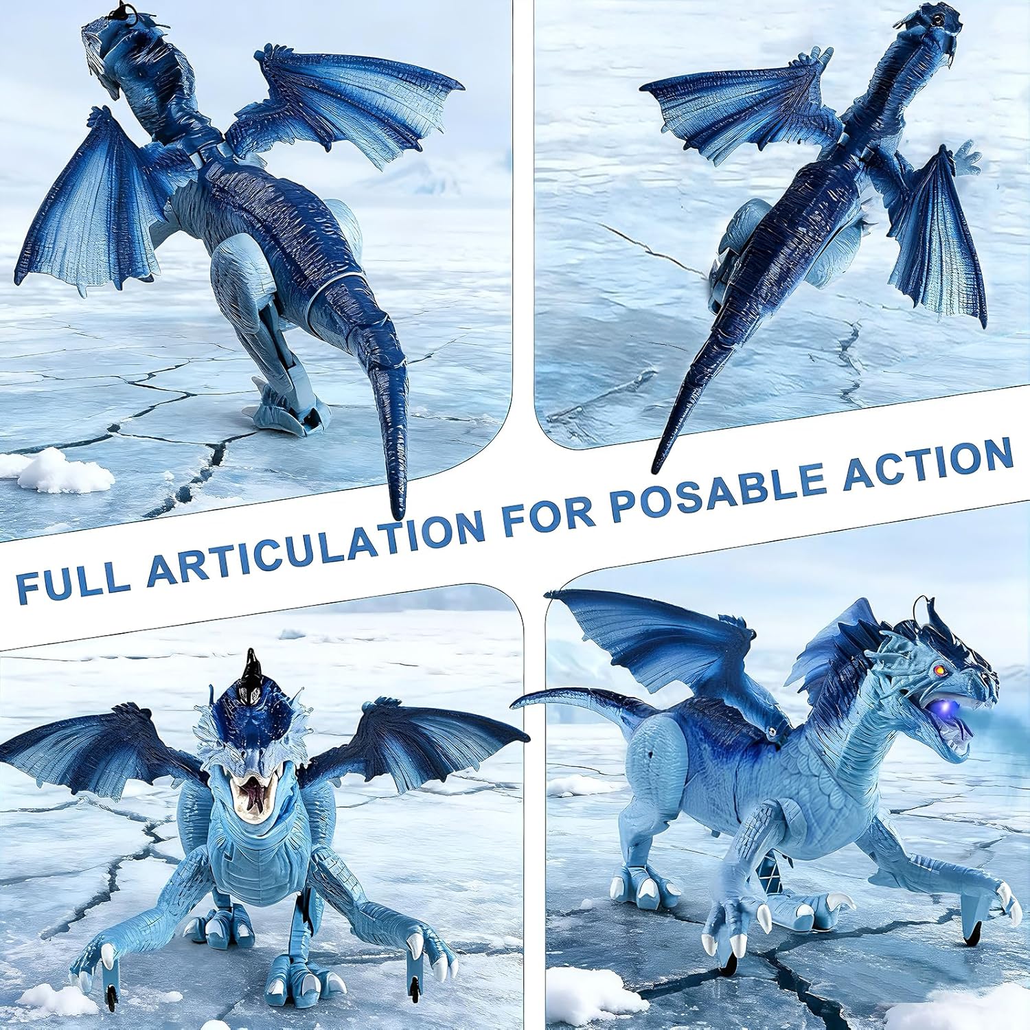 TALGIC Remote Control Dragon, Dragon for Kids with Spraying, Roaring, Swaying Head, Wings, Light-Up Interactive Robot Dinosaur Toys for Boys and Girls, Blue