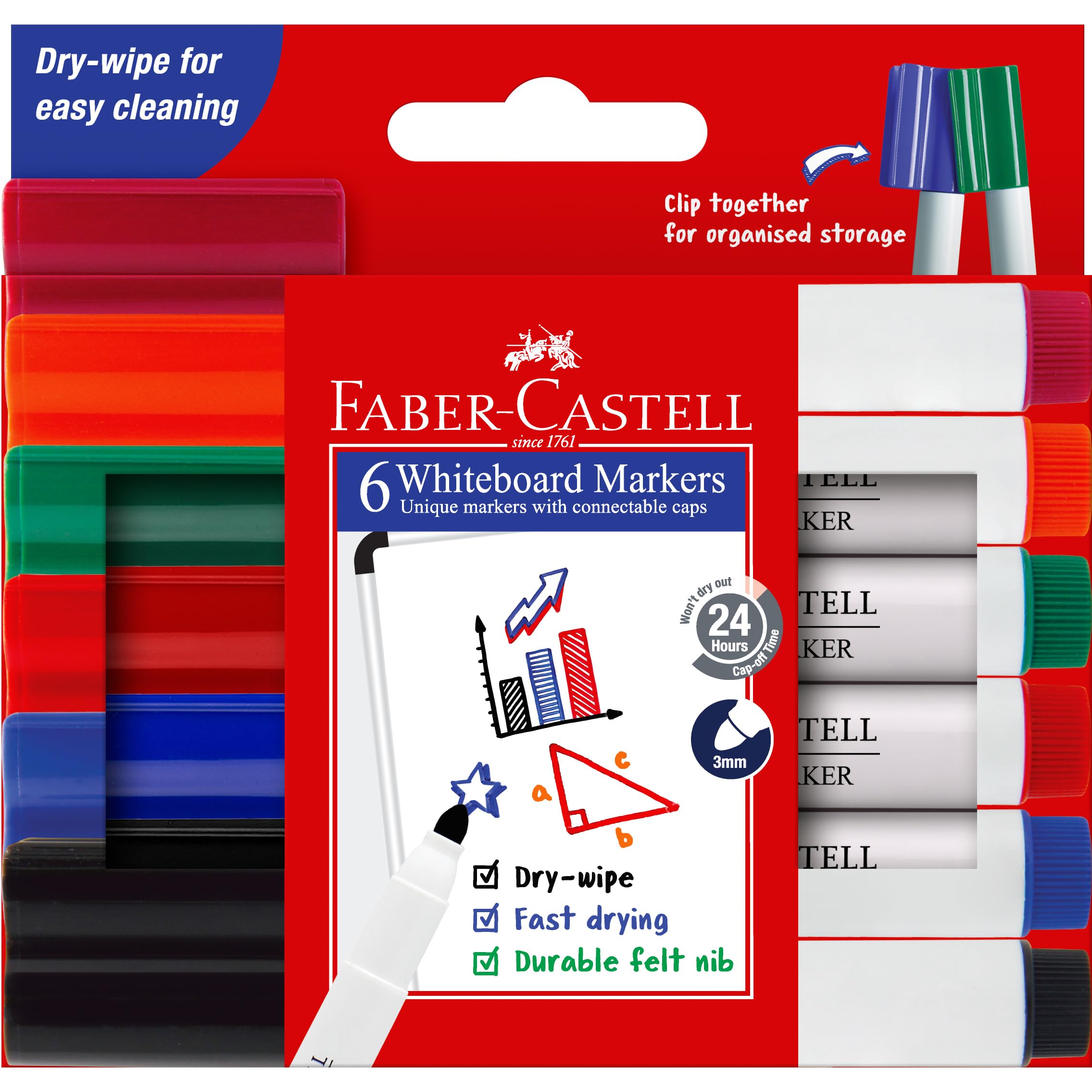 Faber-Castell Whiteboard-Marker, trocken abwischbar, Mehrfarbig, 10 Stück