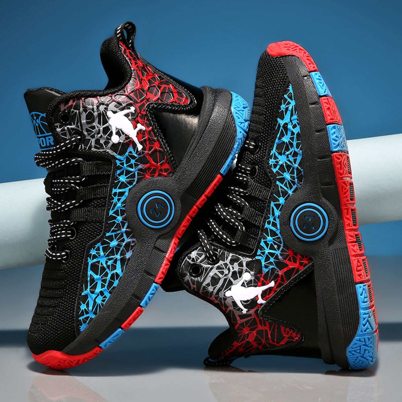 Ucilxi Fashion Anti Slip Wear Resistant High top Children's Sports Basketball Shoe Black Blue