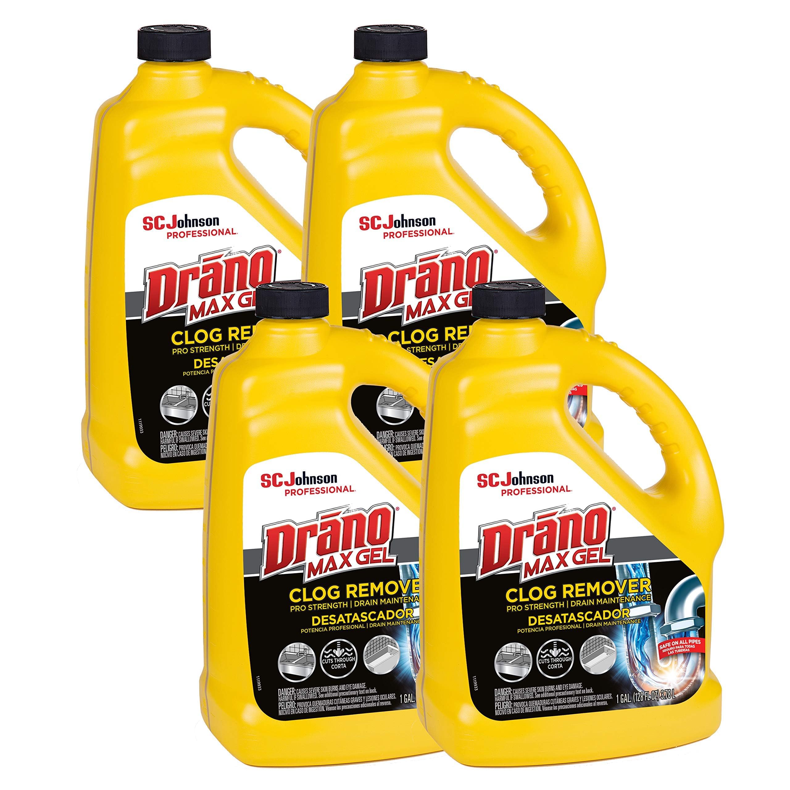 Drano 696642 Max Gel Clog Remover, Bleach Scent, 128 oz Bottle, 4/Carton