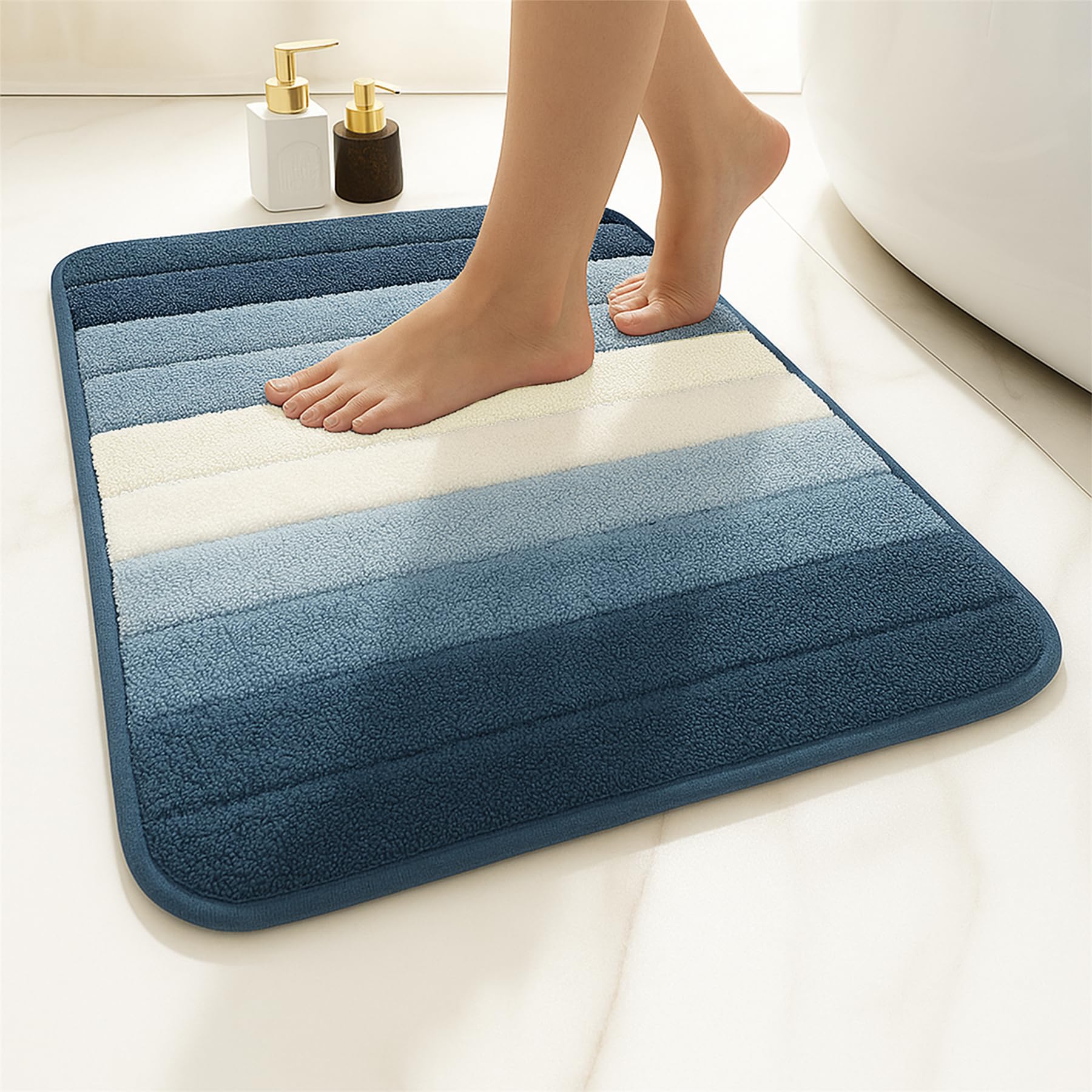 K Collection Multipurpose Microfibre Bath Mat – Super Absorbent Non-Slip Mat - Extra Soft Thick Floor Foot Mat, Fluffy Shaggy Shower Bathroom Mat - Blue 40x60cm