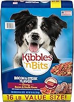 Kibbles 'n Bits Savory Bacon & Steak Dry Dog Food for Adult Dogs - 16 lb Bag, Real Meat Bits & Crunchy Kibble