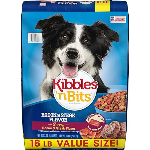 Kibbles 'n Bits Dry Dog Food, Savory Bacon & Steak Flavor for Adult Dogs 16 lb. Bag