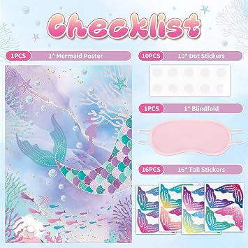 Funnlot Pin the Tail on the Mermaid, Mermaid Birthday Party Decorations