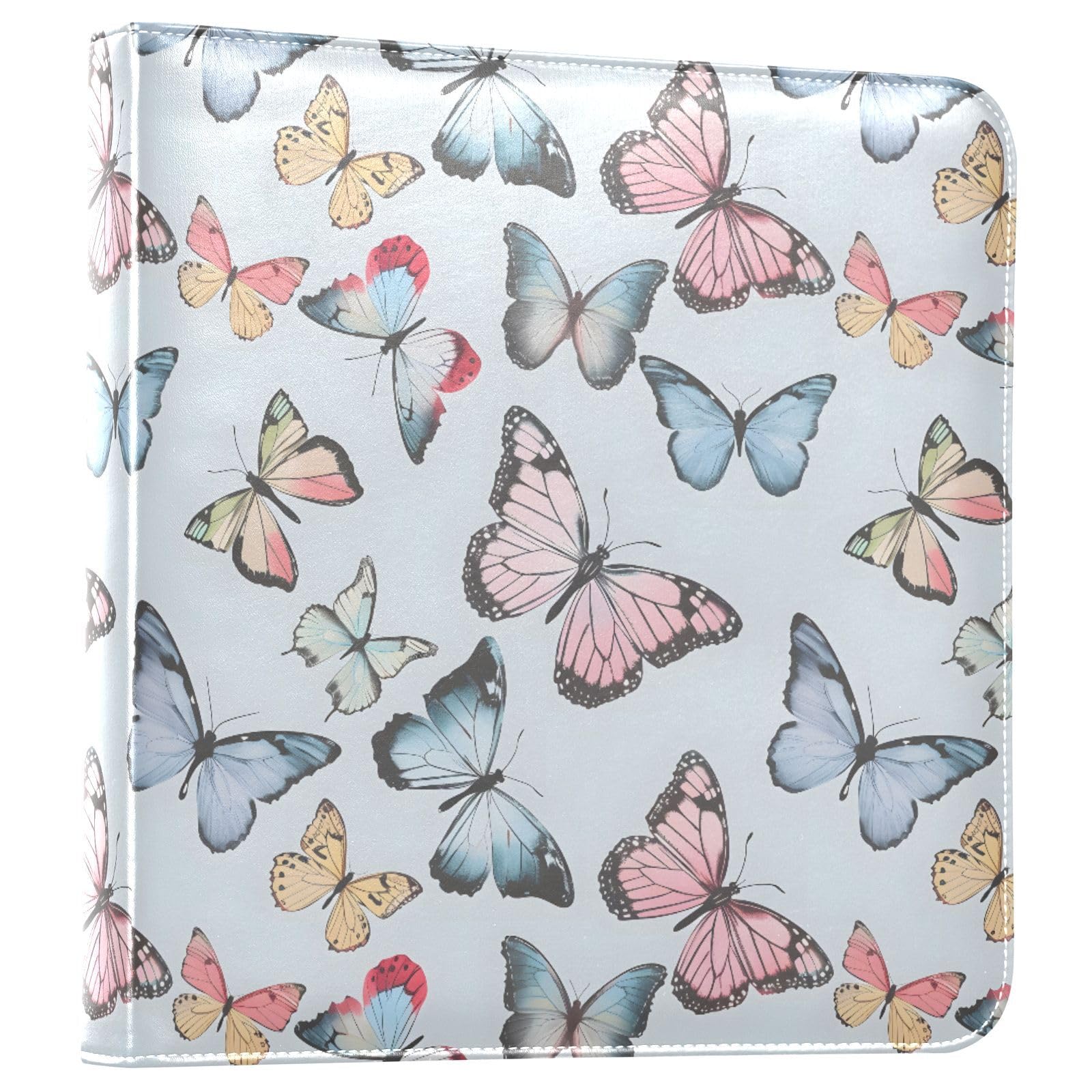 JIPONI Realistic Pastel Color Butterflies Large Photo Album, DIY Leather Cover Scrapbook Albums for 4x6 5x7 6x8 Pictures, Self Adhesive Memory Book for Wedding, Baby, Family