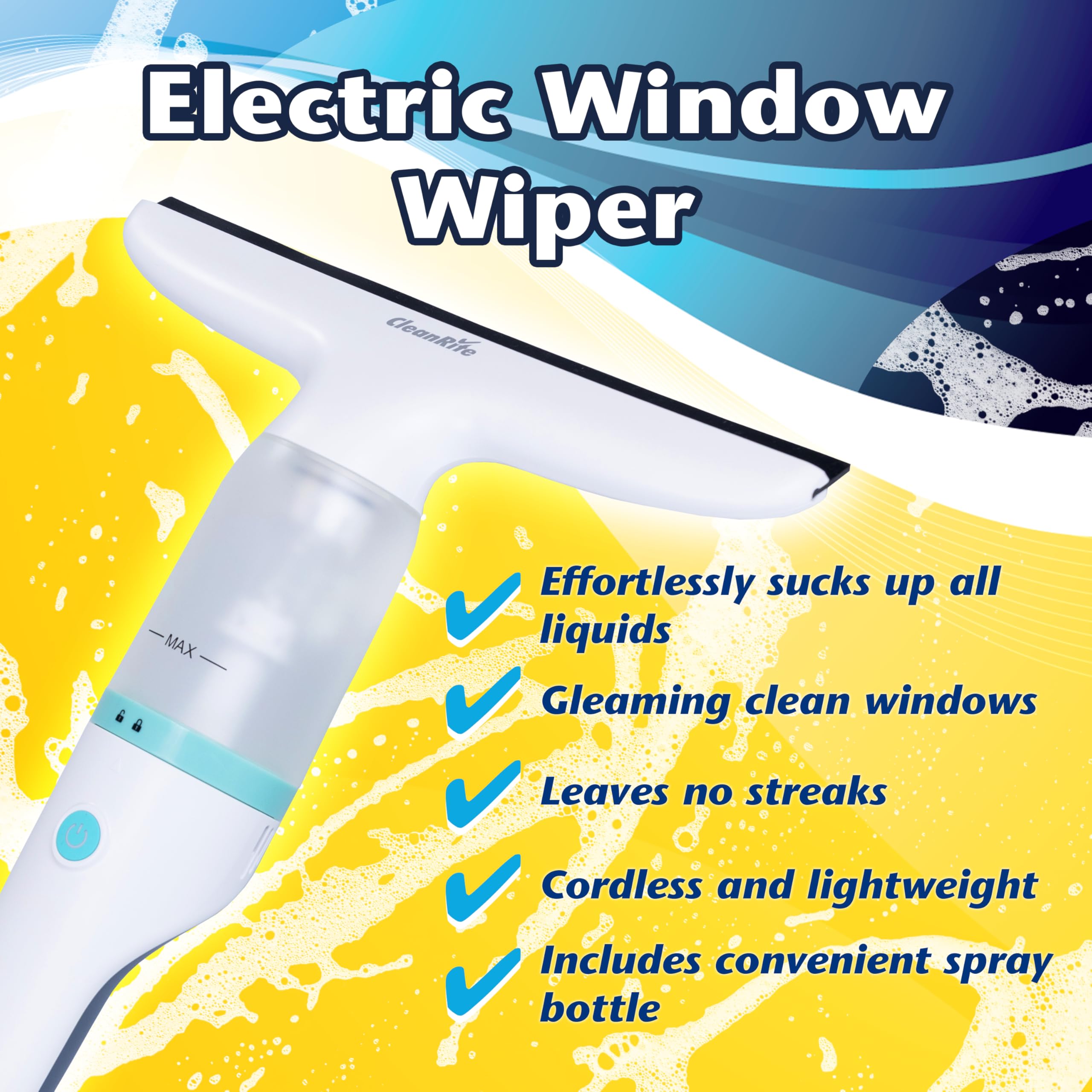 Aspirapolvere Per Finestre CleanRite Senza Fili – Batteria 40 Min, Con Flacone Spray, Per Vetri E Superfici Lisce