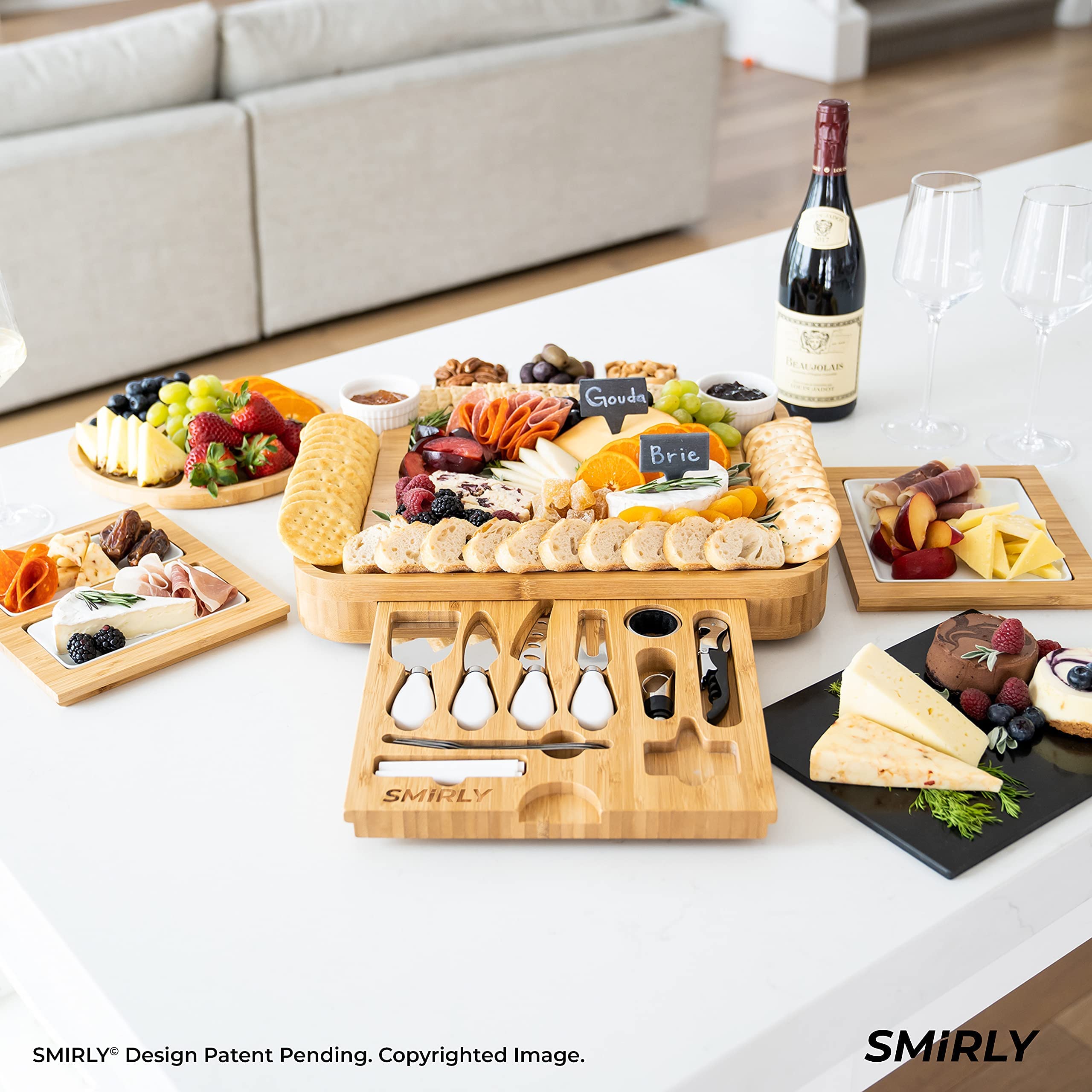 SMIRLY Cheese Board and Knife Set Extra Large Charcuterie Board Set