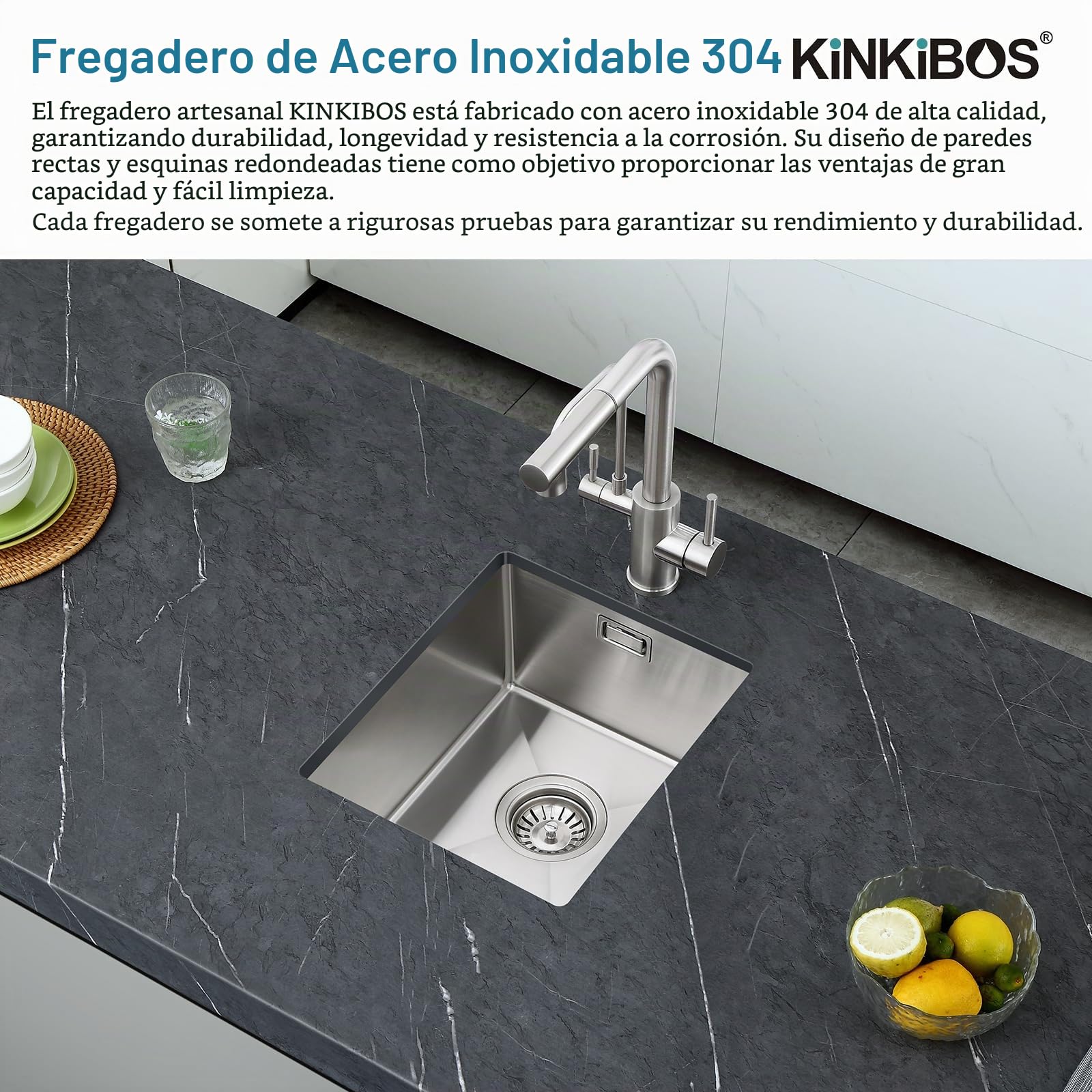 Fregadero de cocina pequeño de acero inoxidable 304, 30 x 45 cm, juego de desagüe | Adecuado para montaje superior, montaje inferior y montaje empotrado, 1 cuenco, cepillado